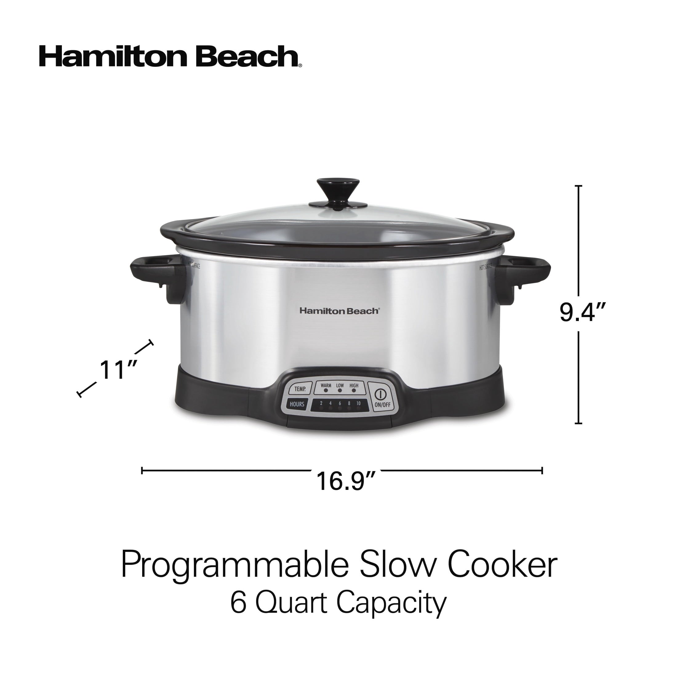 Hamilton Beach 6 Qt Programmable Slow Cooker - Stoneware Crock with Removable Pot, Stainless Steel