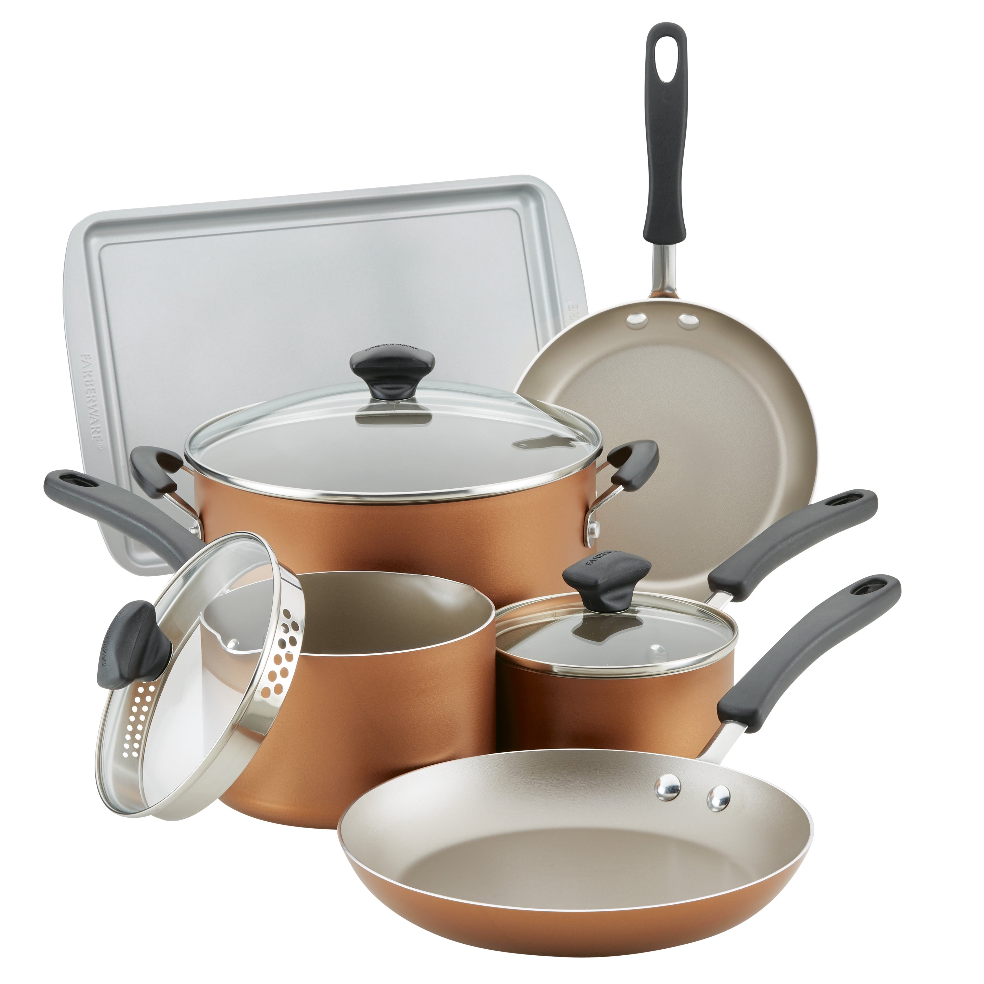 Farberware Cookstart Aluminum DiamondMax Nonstick Cookware Set - 15-Piece, Copper