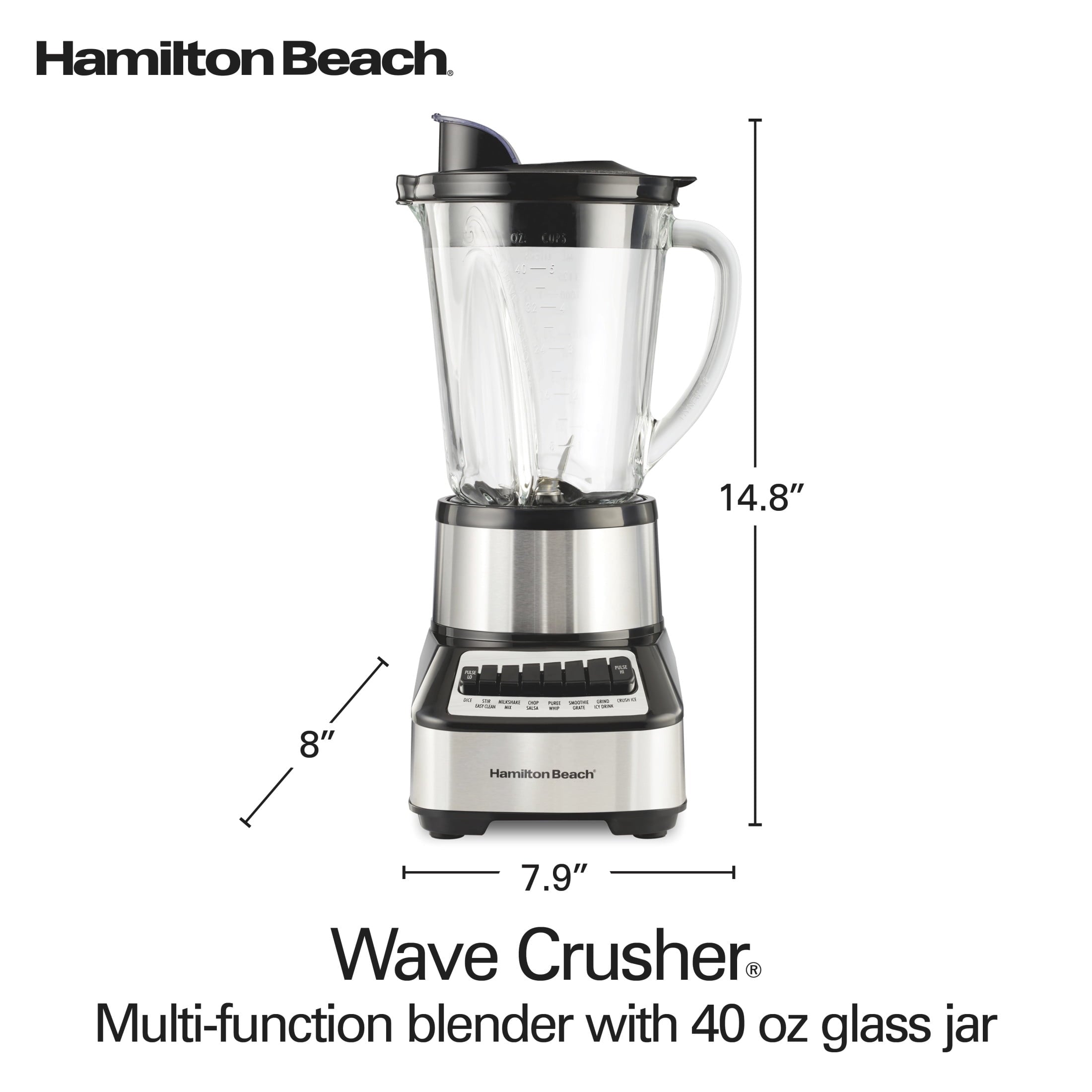 Hamilton Beach Wave Crusher Smoothie Blender for Kitchen - 40 oz Jar for Smoothies and Shakes, Stainless Steel