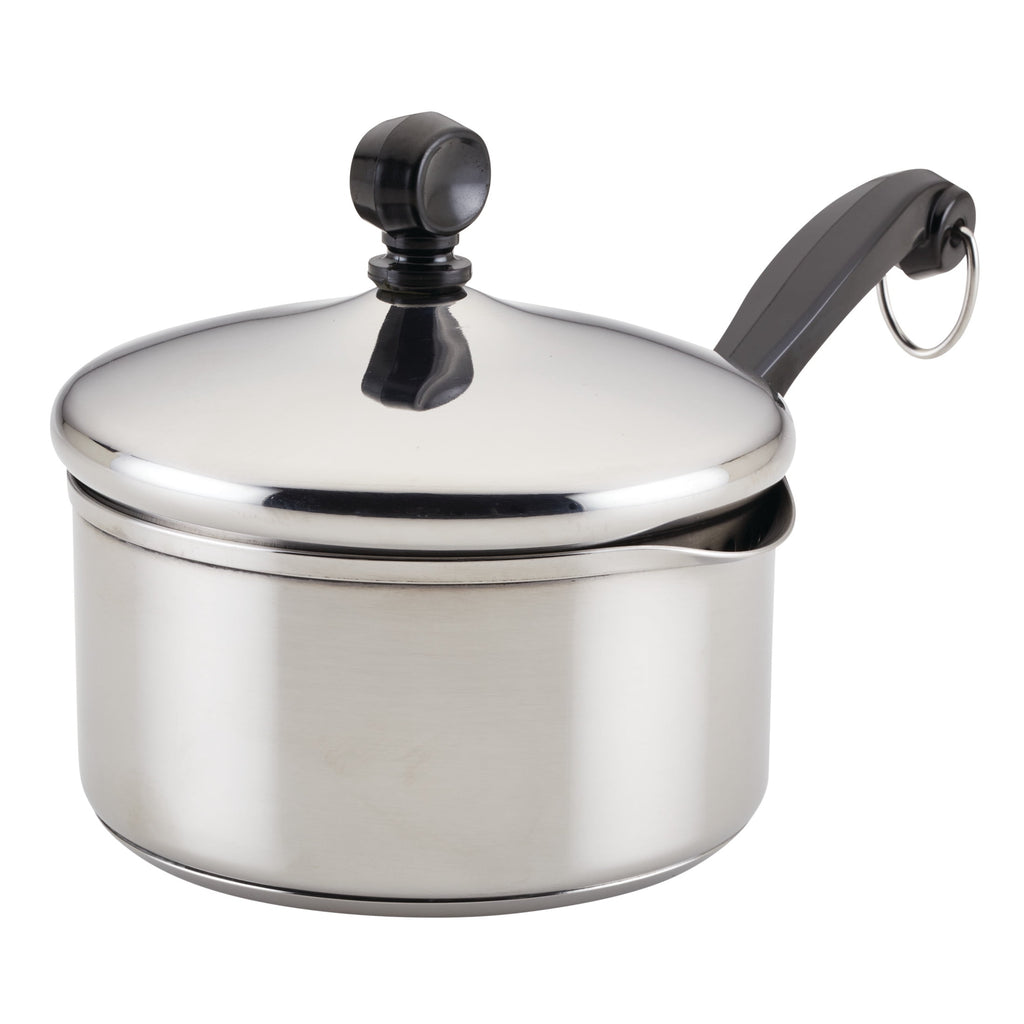 Farberware Classic Series 1 Quart Stainless Steel Straining Sauce Pan with Lid - Induction Compatible, Metal Utensil and Dishwasher Safe, Stainless Steel
