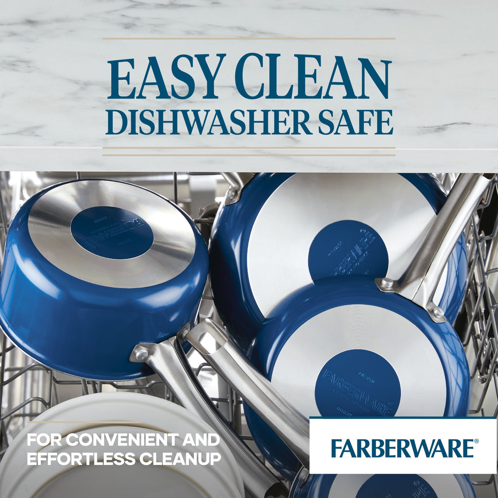 Farberware Vibrance 2.75 Quart Ceramic Nonstick Saute Pan with Lid - Dishwasher Safe and Oven Safe to 500°F, Blue