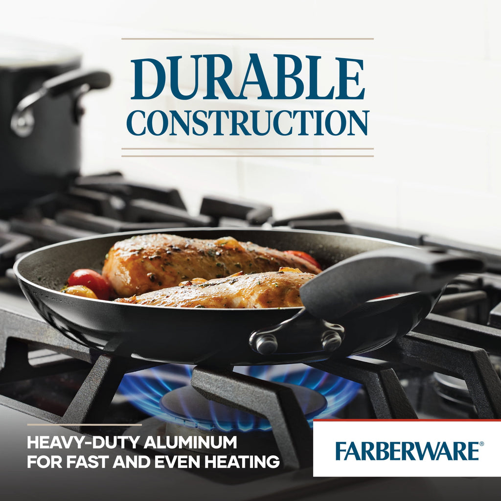 Farberware Easy Clean 22 Pcs Nonstick Cookware Set Includes Griddle Pan and Cooking Tools - Dishwasher Safe, Black