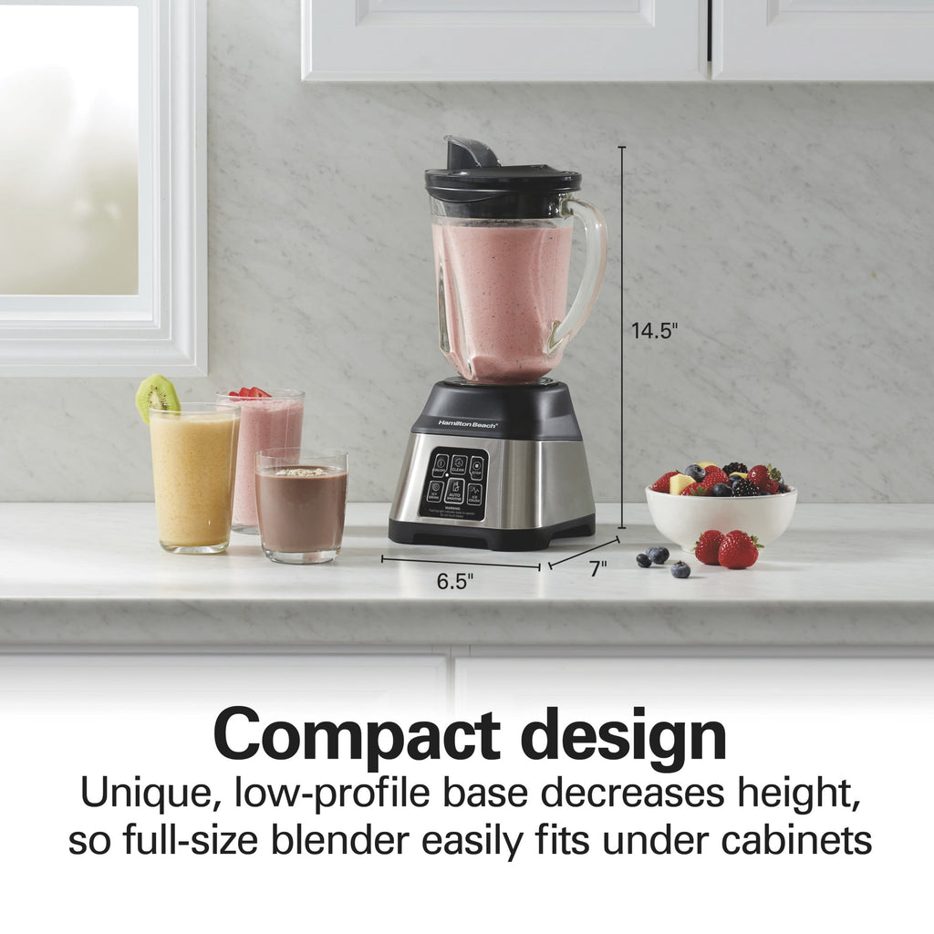 Hamilton Beach Smoothie Smart Blender - 48 oz Glass Jar 850 W Countertop Blender for Kitchen, Stainless Steel