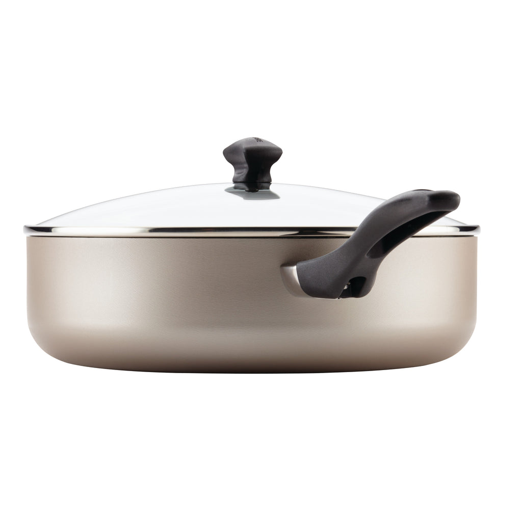 Farberware Dishwasher Safe Nonstick 6 Quart Jumbo Cooker/ Chef's Pan with Helper Handle and Glass Lid - Great for Family Meals, Dishwasher Safe, Champagne