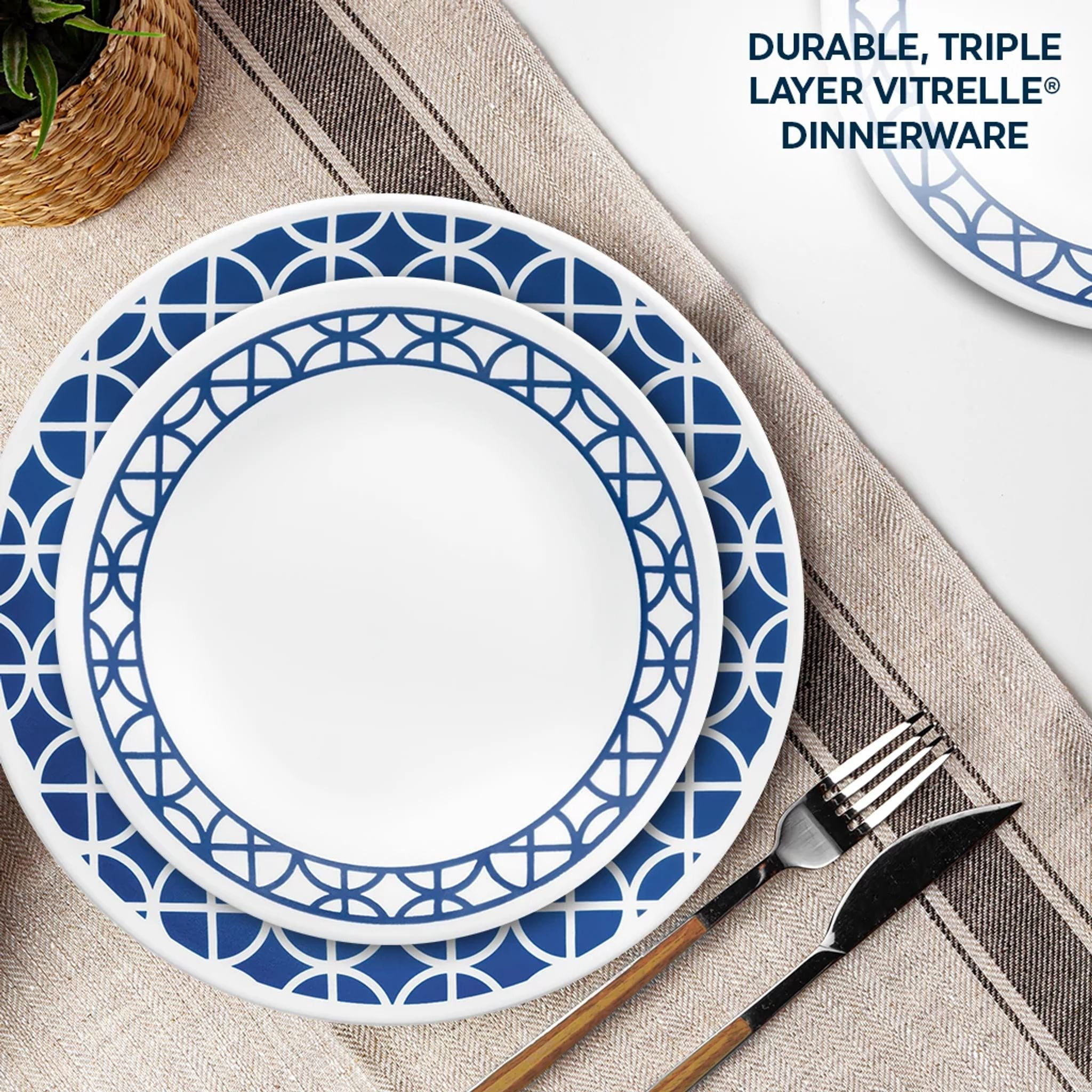 Corelle Cobalt Circles 16-Piece Glass Dinnerware Set (Service for 4)