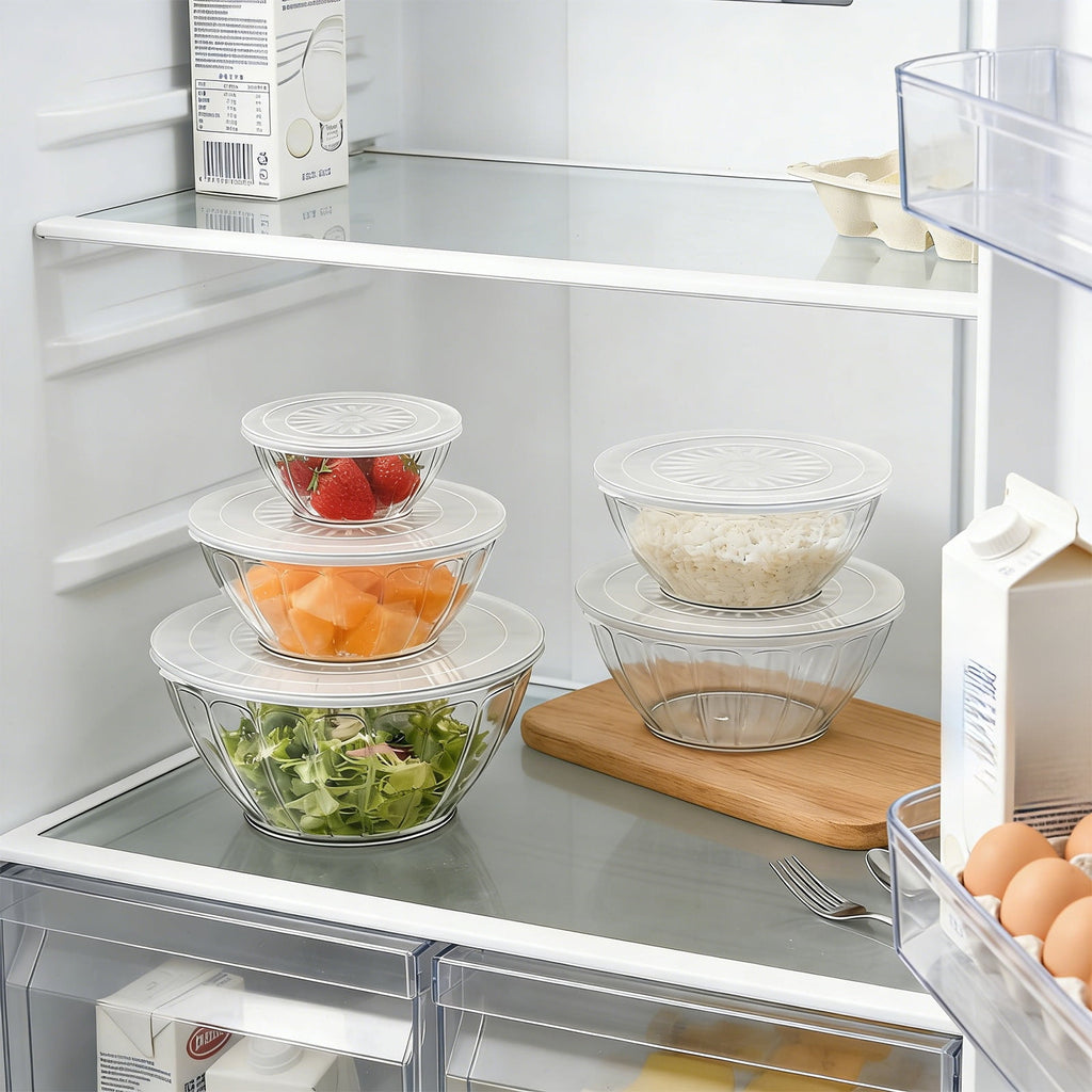 Pyrex Glass Mixing Bowl Set with Lids - Five-Piece Kitchen Bowl Collection for Cooking, Baking and Food Prep, Heat Resistant Stackable for Everyday Use in Home, Restaurant, Professional Kitchen-A