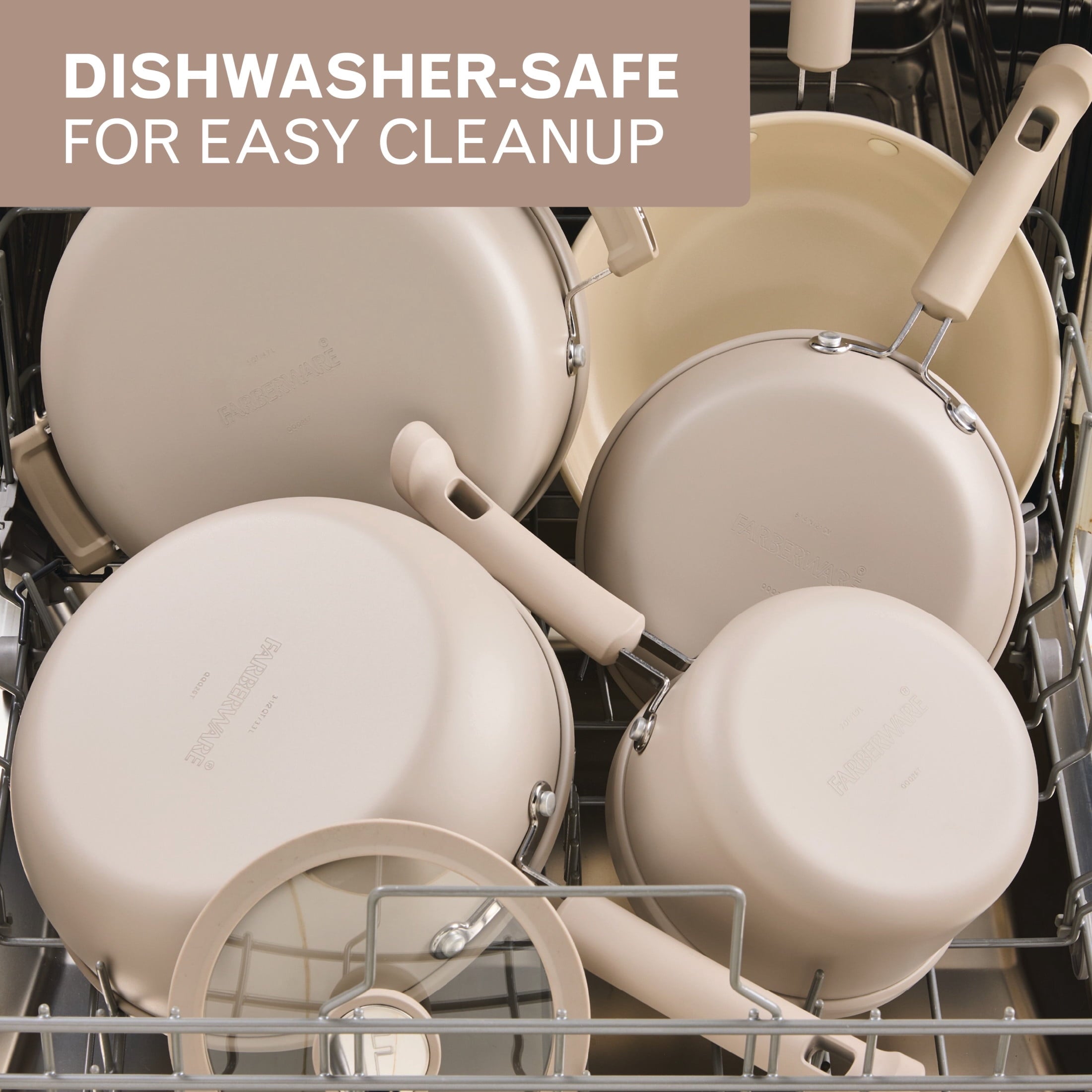 Farberware TrueCook 12pc Ceramic Cookware Set - Dishwasher and Oven Safe, Taupe