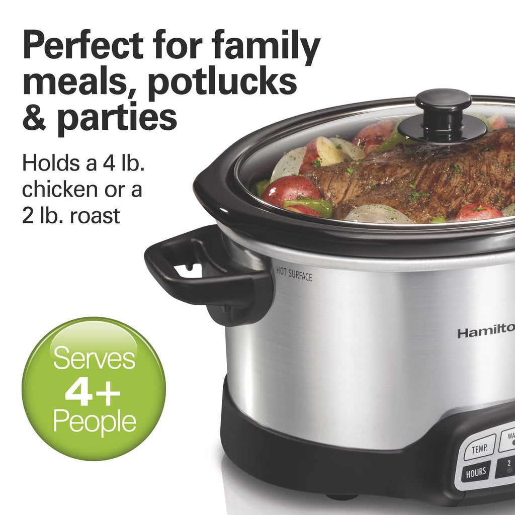 Hamilton Beach 4 Qt Programmable Slow Cooker - Stoneware Crock with Removable Pot, Stainless Steel
