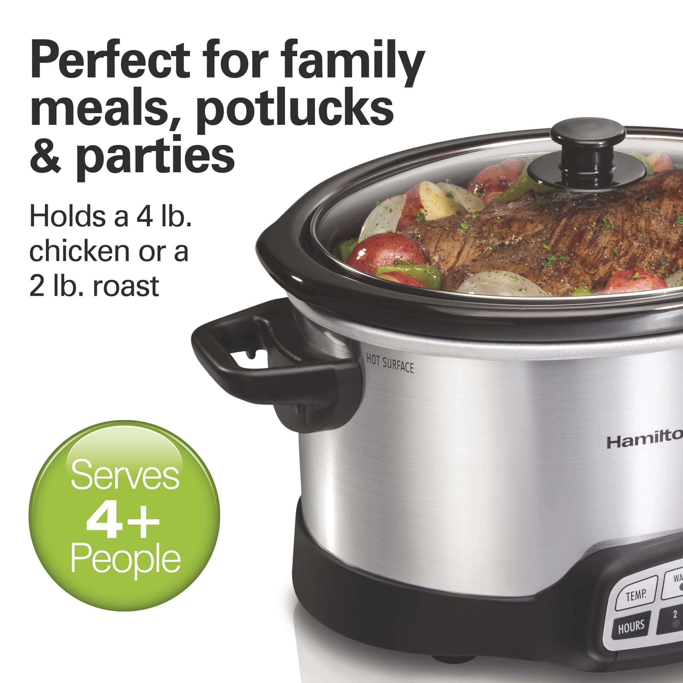 Hamilton Beach 4 Qt Programmable Slow Cooker - Stoneware Crock with Removable Pot, Stainless Steel