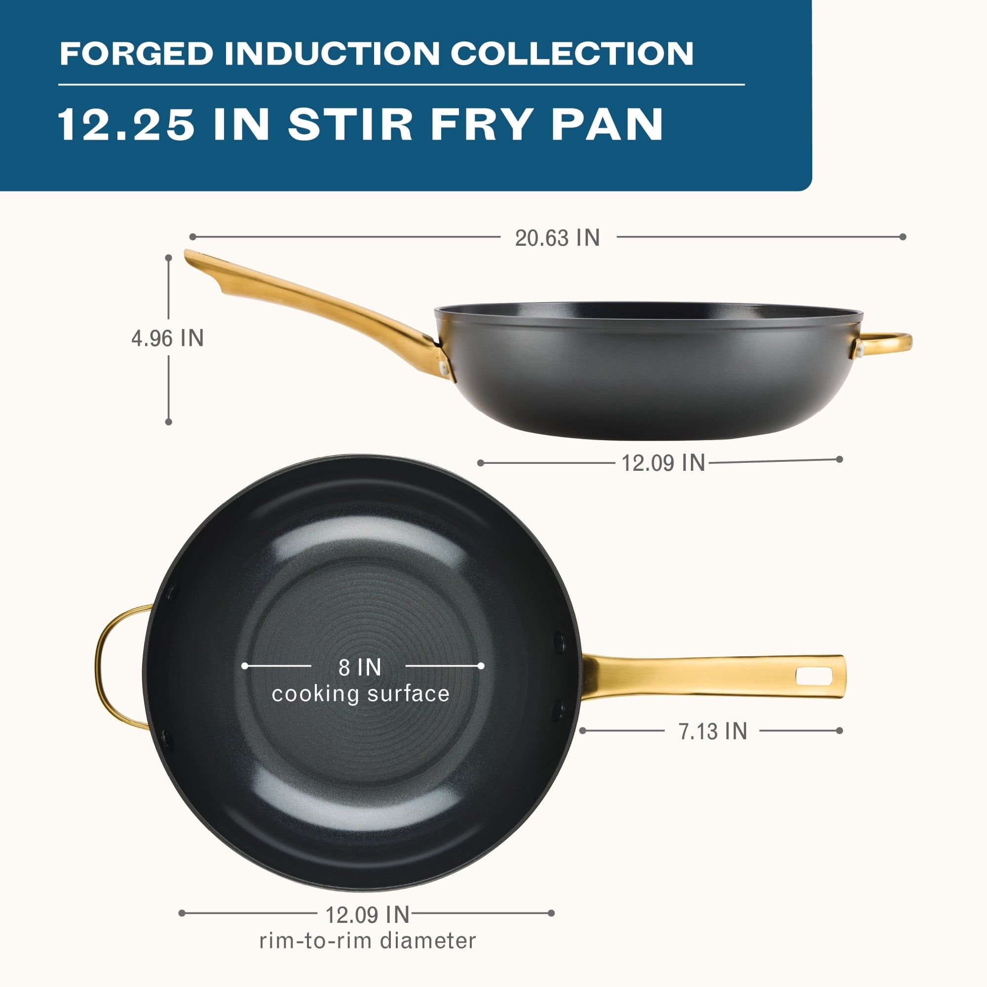 Farberware Forged Induction 12 Inch Ceramic Nonstick Stir-Fry Pan with Helper Handle - Dishwasher Safe and Oven Safe to 500°F, Black