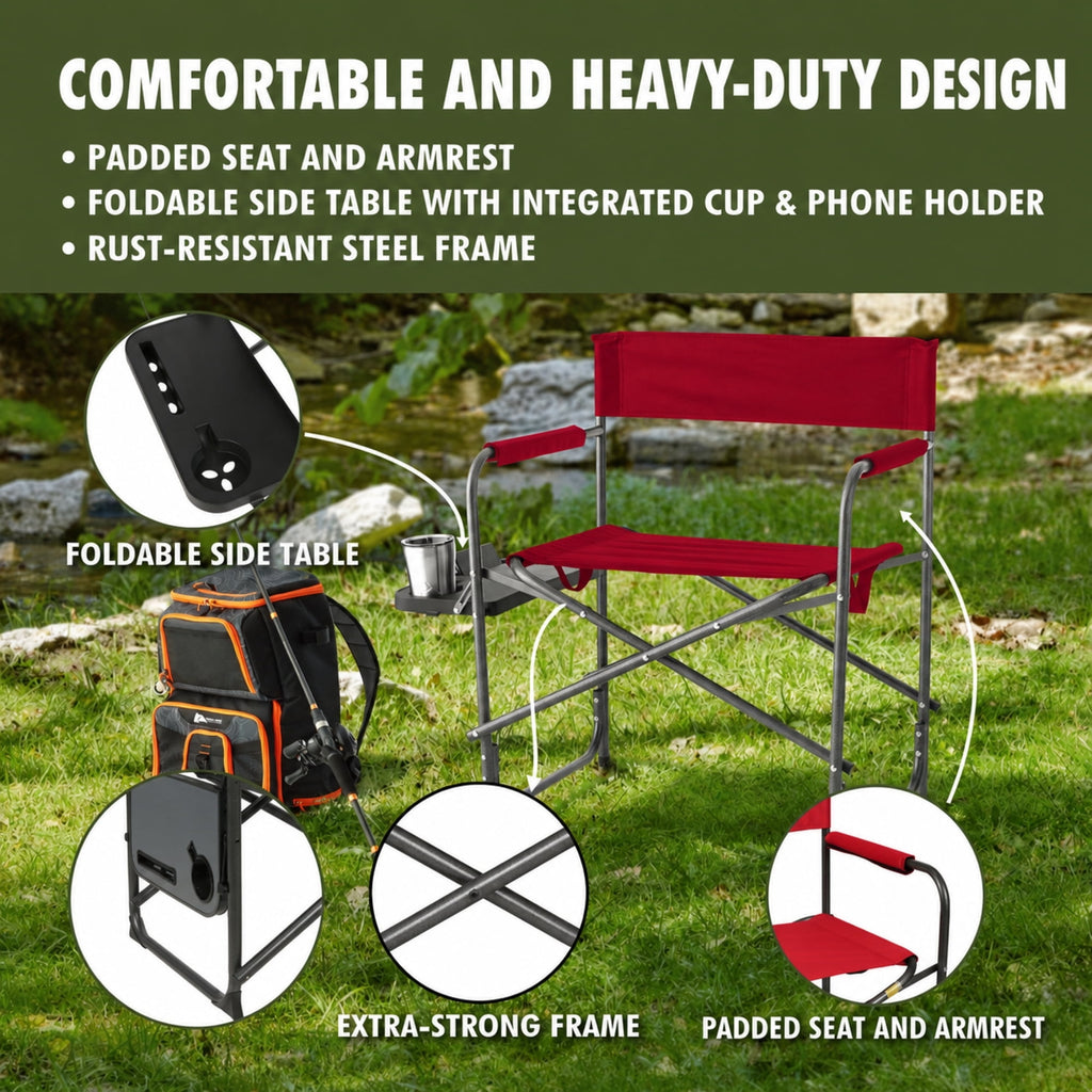 Ozark Trail Director Chair with Side Table - Red