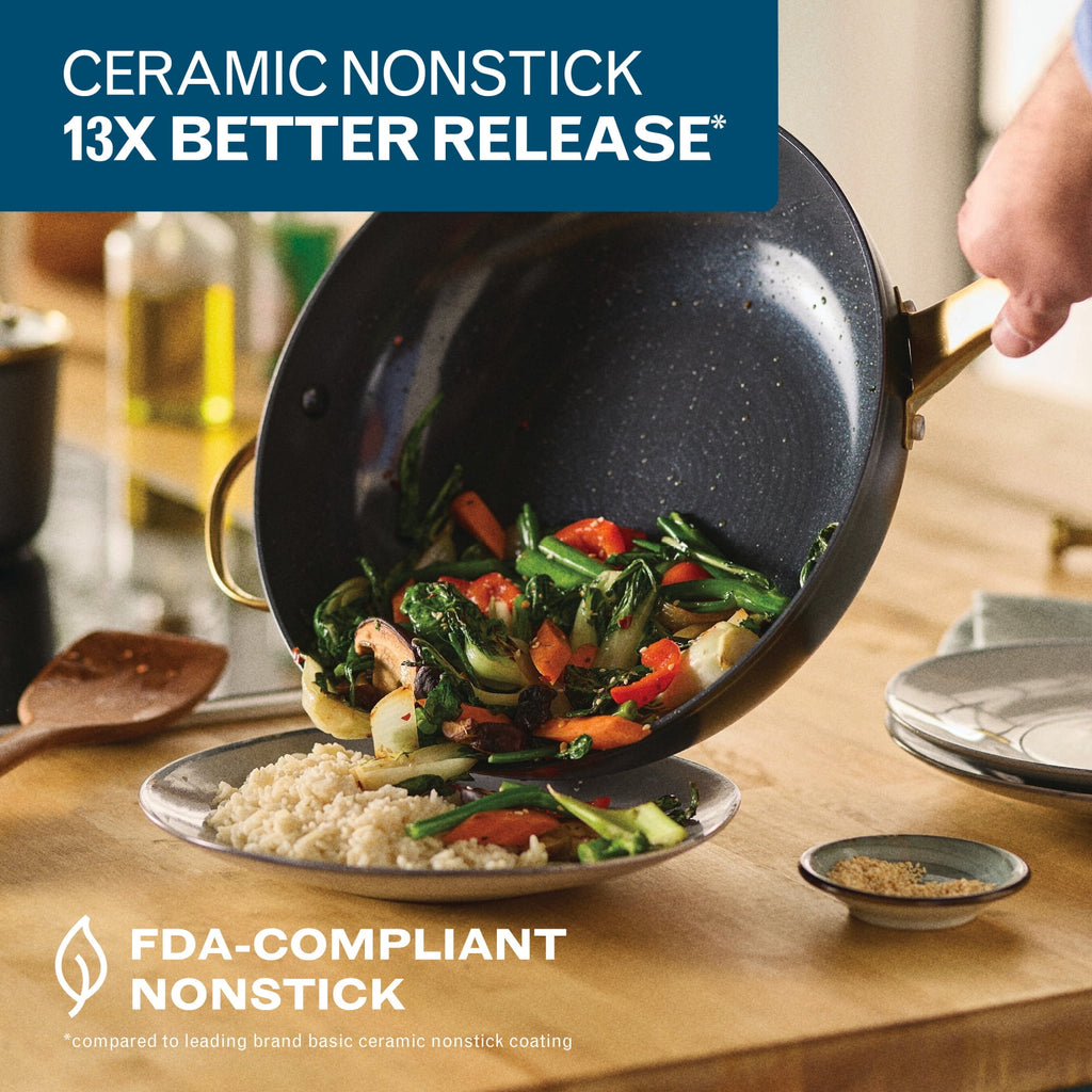 Farberware Forged Induction 12 Inch Ceramic Nonstick Stir-Fry Pan with Helper Handle - Dishwasher Safe and Oven Safe to 500°F, Black