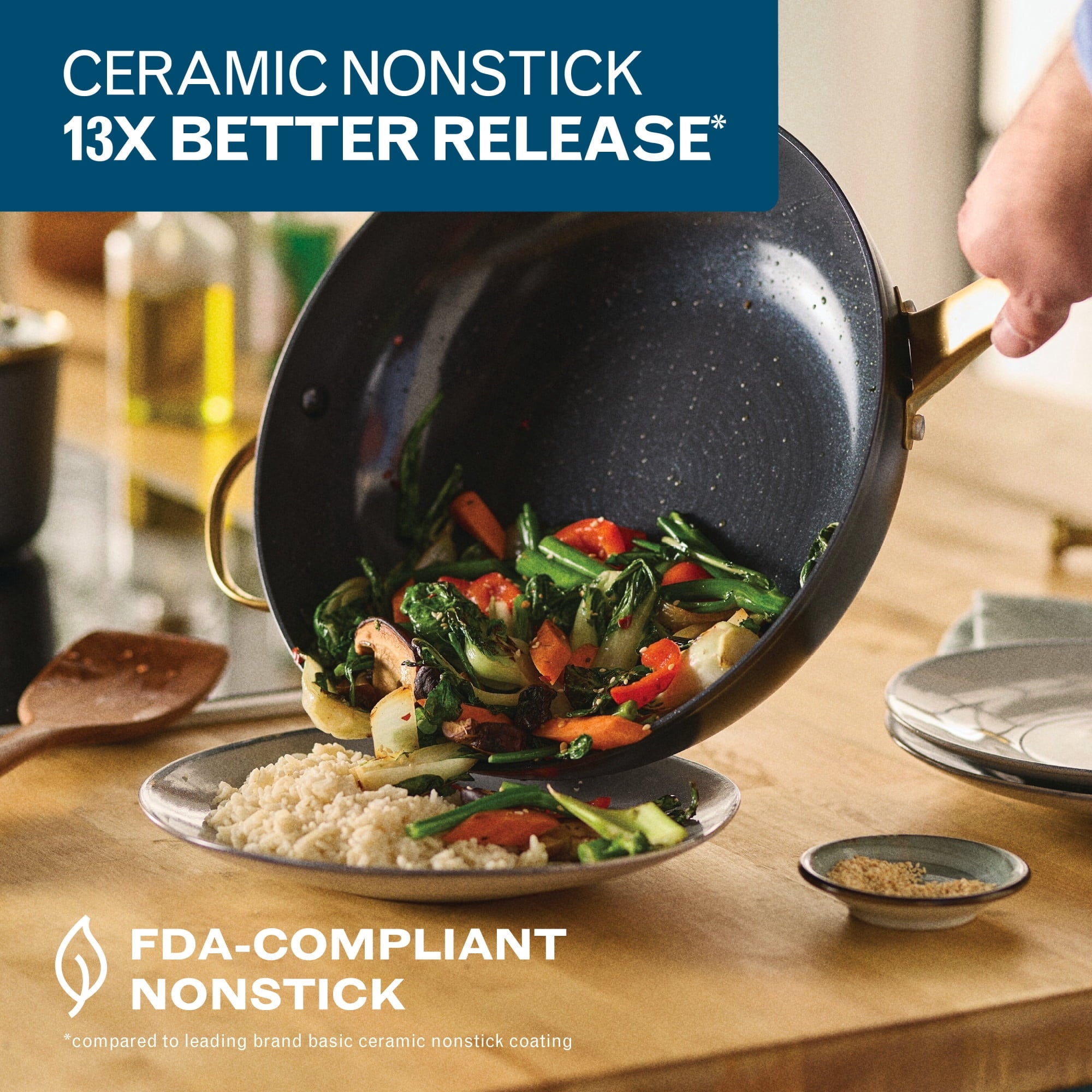Farberware Forged Induction 12 Inch Ceramic Nonstick Stir-Fry Pan with Helper Handle - Dishwasher Safe and Oven Safe to 500°F, Black
