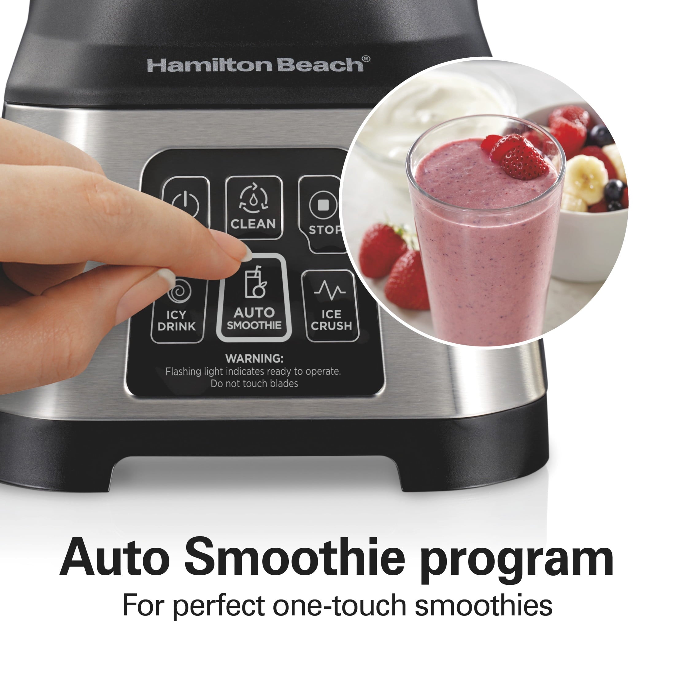 Hamilton Beach Smoothie Smart Blender - 48 oz Glass Jar 850 W Countertop Blender for Kitchen, Stainless Steel