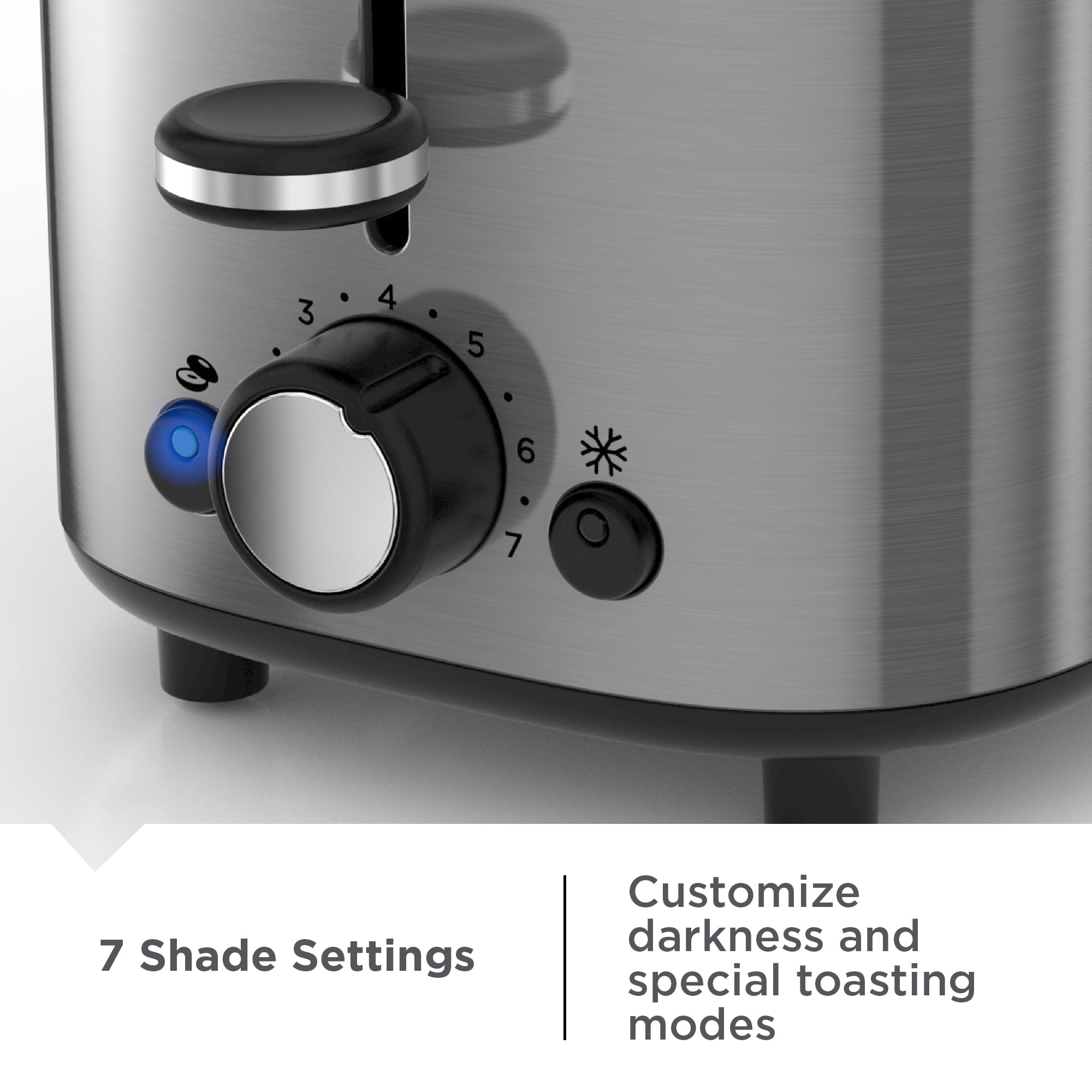 BLACK+DECKER 2‑Slice Toaster - Stainless Steel, Extra‑Wide Self‑Centering Slots, 7 Adjustable Shade Settings