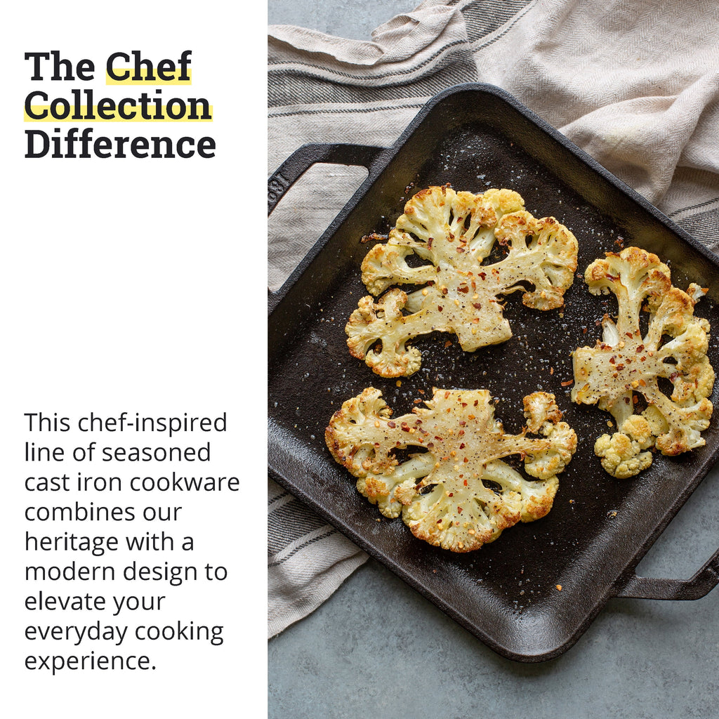 Lodge 11" Cast Iron Square Griddle - Chef Collection - For Indoor & Outdoor Cooking - Superior Heat Retention - Durable Cast Iron - Seasoned Kitchen Griddle