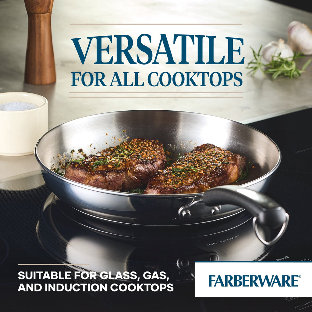 Farberware Brilliance 12.25 Inch Frying Pan - Induction Compatible, Metal Utensil and Dishwasher Safe, Stainless Steel