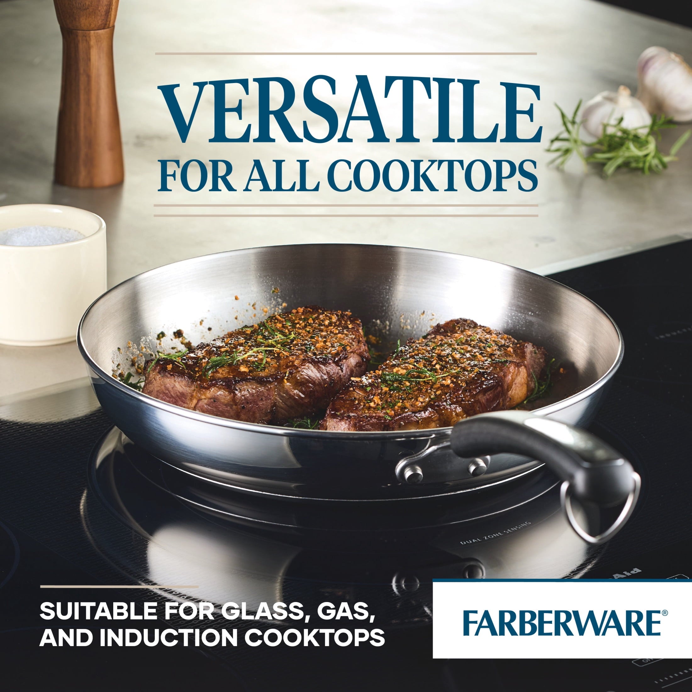 Farberware Brilliance 12.25 Inch Frying Pan - Induction Compatible, Metal Utensil and Dishwasher Safe, Stainless Steel