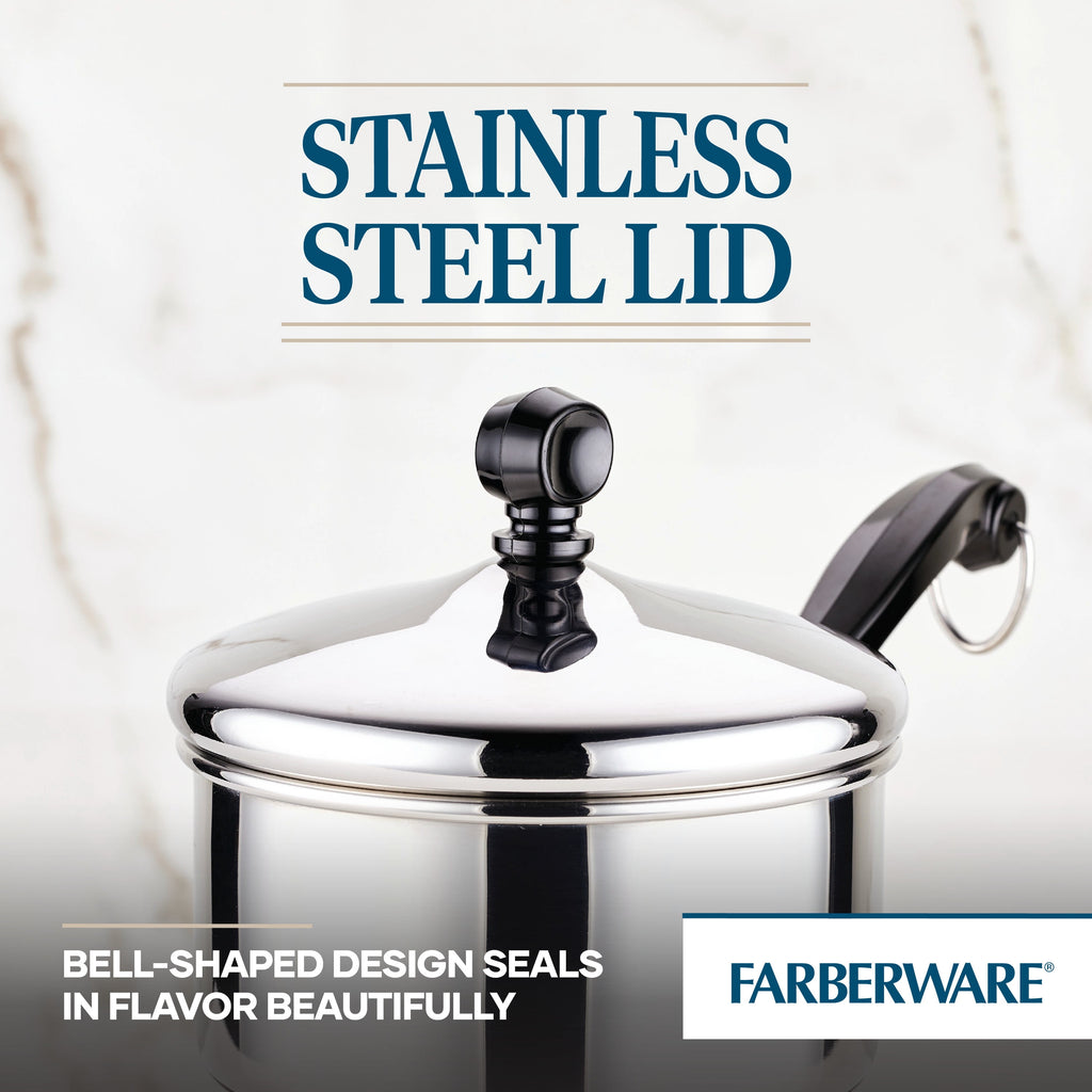 Farberware Classic Series 1 Quart Stainless Steel Sauce Pan with Lid - Induction Compatible, Metal Utensil and Dishwasher Safe, Stainless Steel