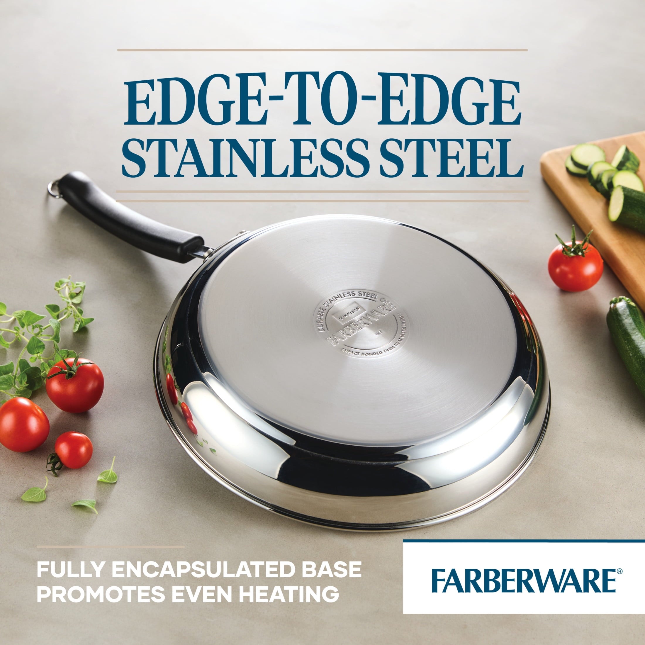 Farberware Brilliance 12.25 Inch Frying Pan - Induction Compatible, Metal Utensil and Dishwasher Safe, Stainless Steel