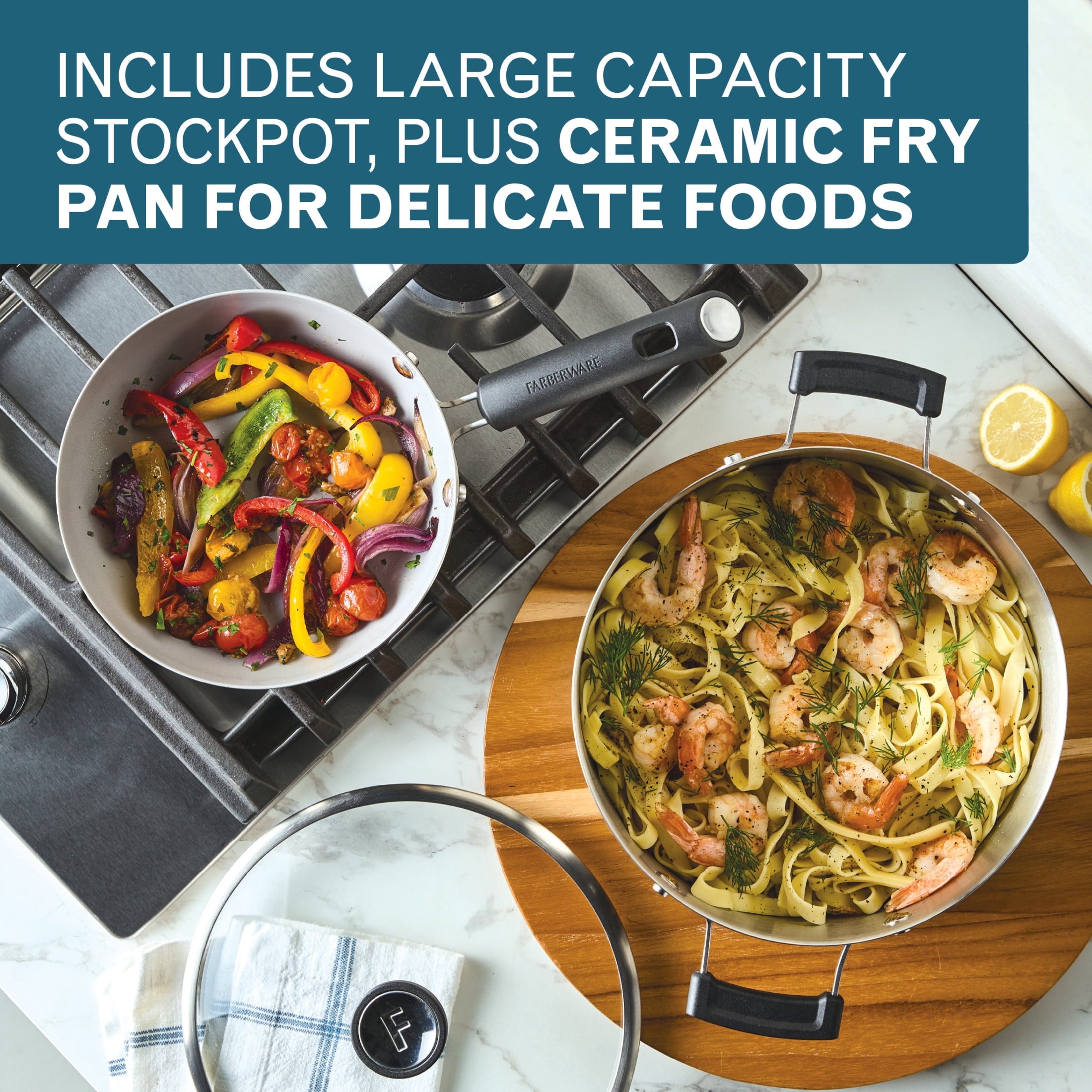 Farberware TrueCook Stainless Steel 14 Pcs Cookware Set - Dishwasher Safe, Metal Utensil and Induction Safe, Stainless Steel