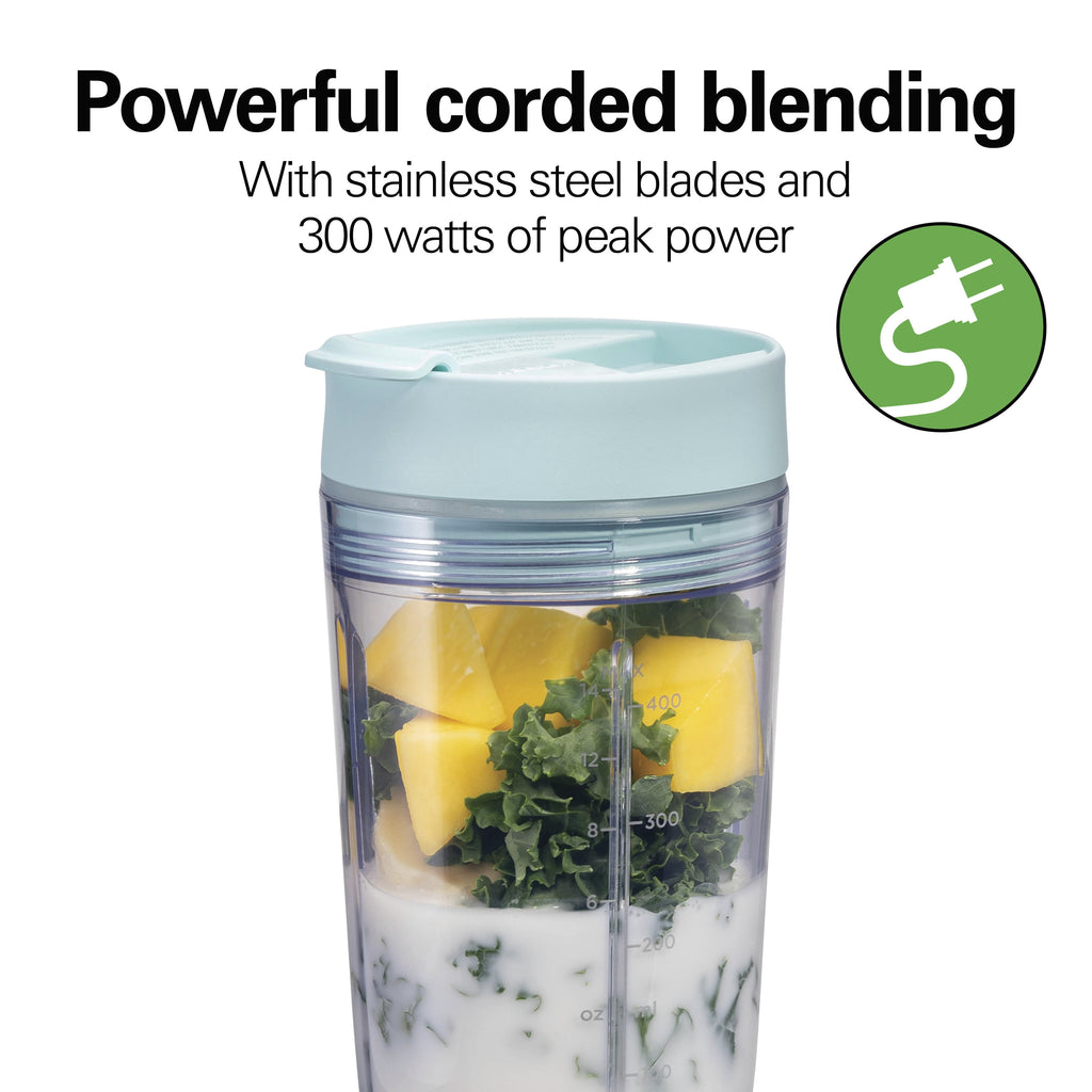 Hamilton Beach Personal Blender - 14 oz BPA-Free Jar 300 W Portable Blender for Shakes and Smoothies with Leakproof Lid, Ice Blue