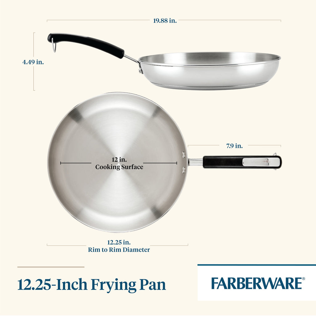 Farberware Brilliance 12.25 Inch Frying Pan - Induction Compatible, Metal Utensil and Dishwasher Safe, Stainless Steel
