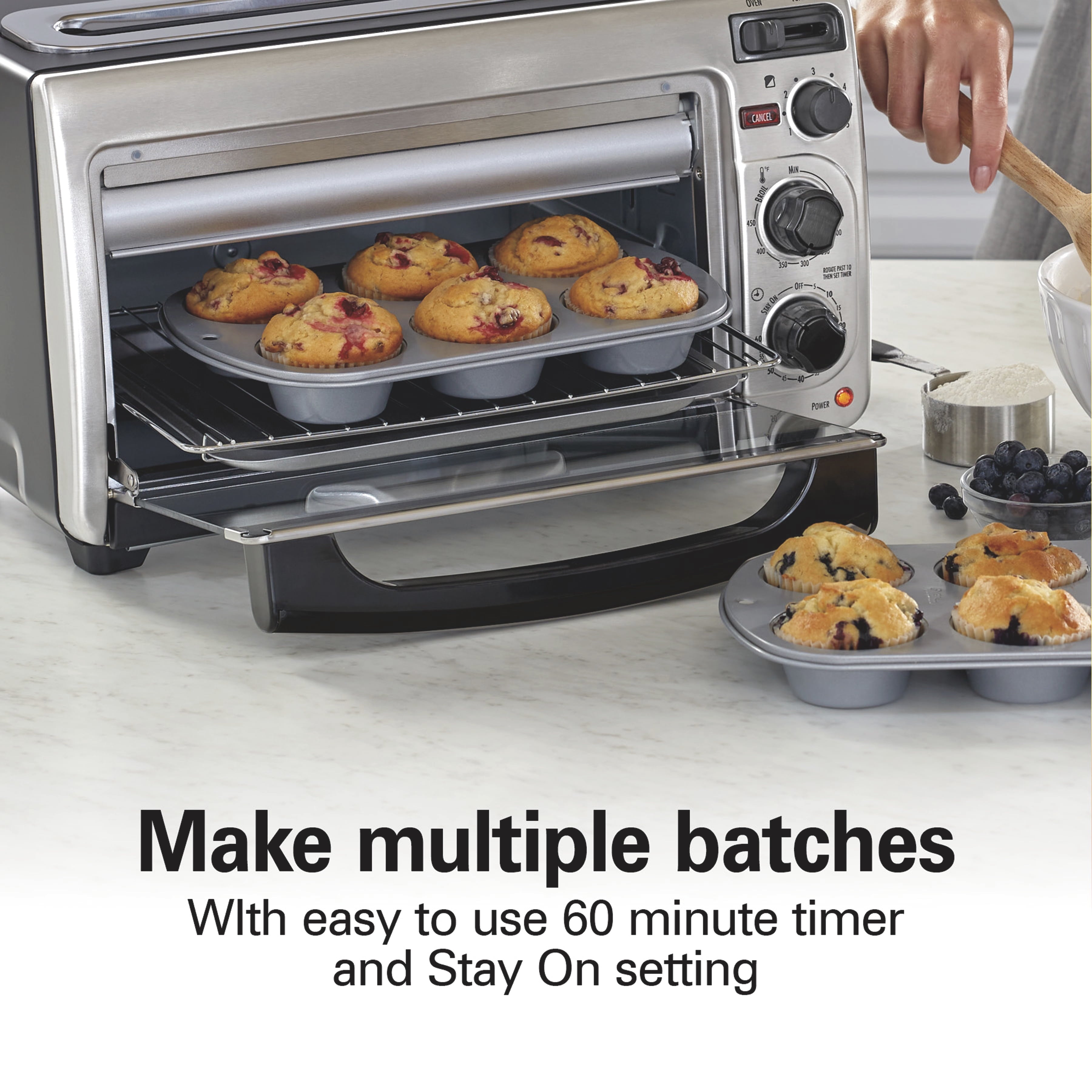 Hamilton Beach Space Saving Oven + Toaster - Holds a 9" Pizza or 3/4 Lb. of Fries, Stainless Steel Exterior