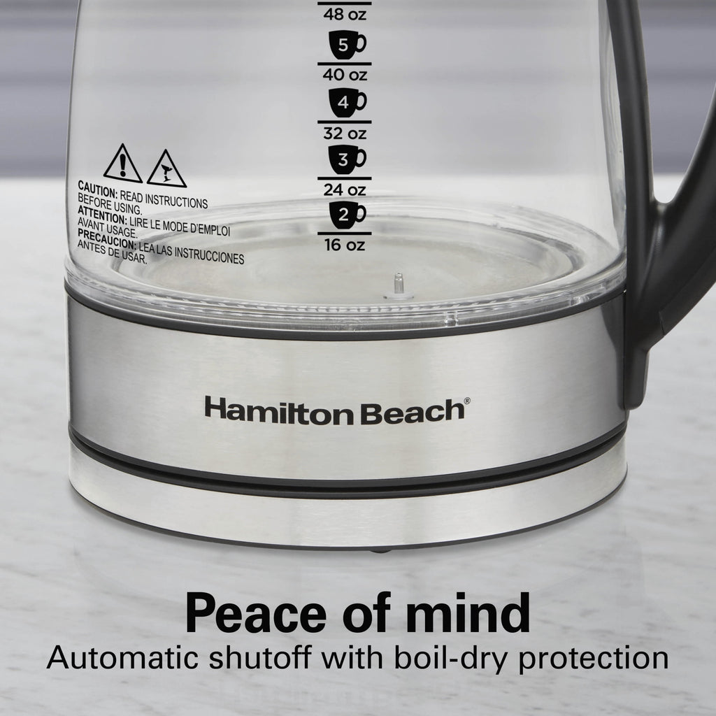 Hamilton Beach Temperature-Control 1.7L Electric Glass Kettle with Auto Shutoff and Ultra-Fast Heating - Tea & Water Kettle