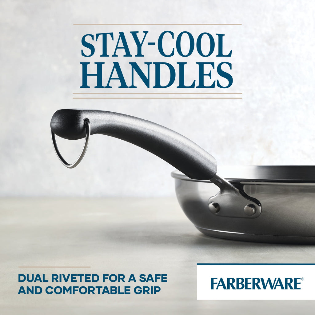 Farberware Brilliance 10 Inch Stainless Steel Frying Pan - Induction Compatible, Metal Utensil and Dishwasher Safe, Stainless Steel