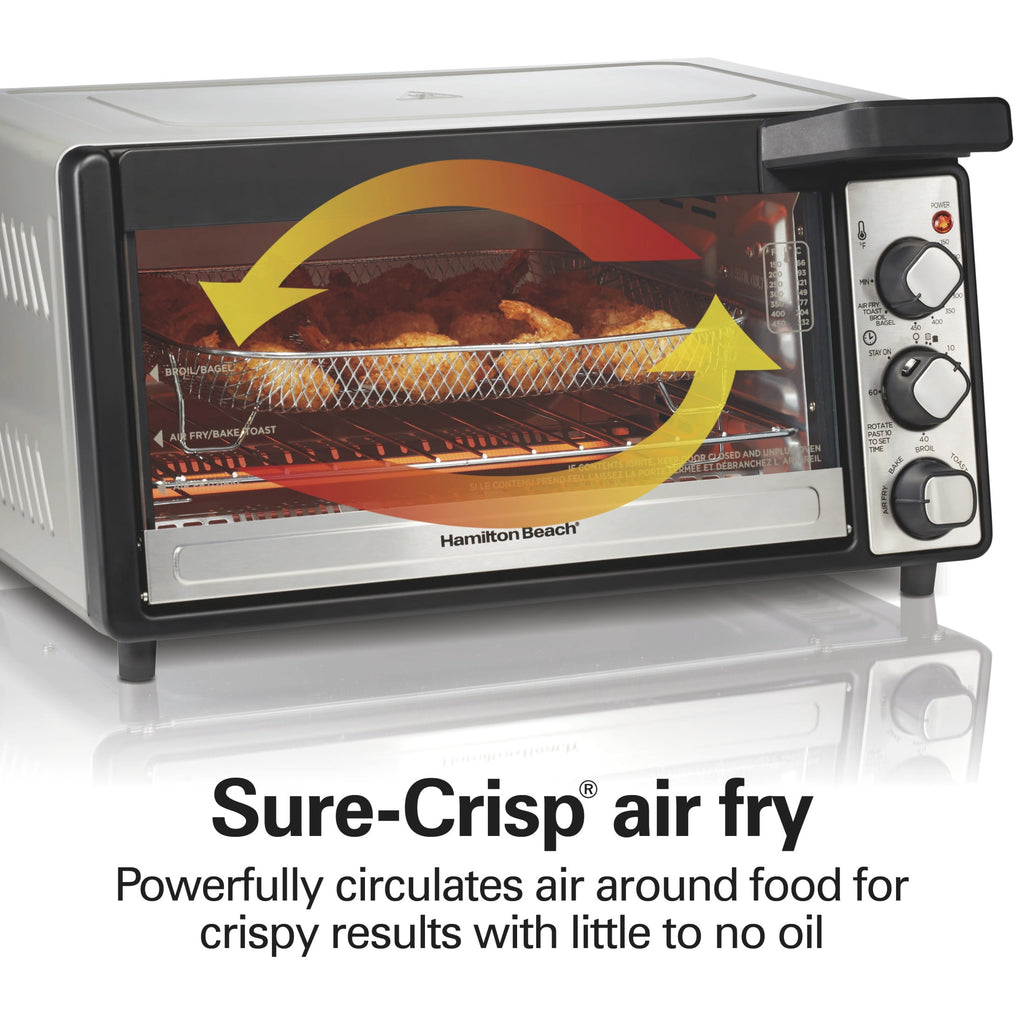 Hamilton Beach 6 Slice Sure-Crisp Air Fry Oven with Easy-View Window - Silver with Black and Stainless Steel Accents, 31480