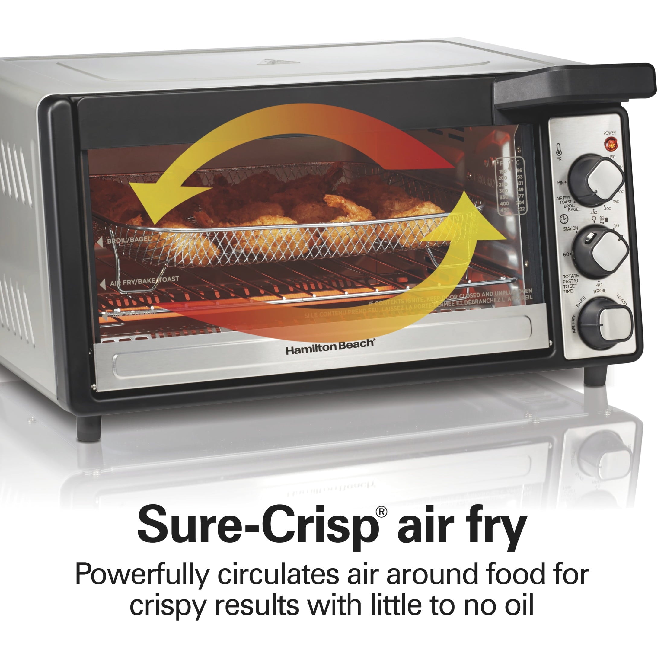 Hamilton Beach 6 Slice Sure-Crisp Air Fry Oven with Easy-View Window - Silver with Black and Stainless Steel Accents, 31480