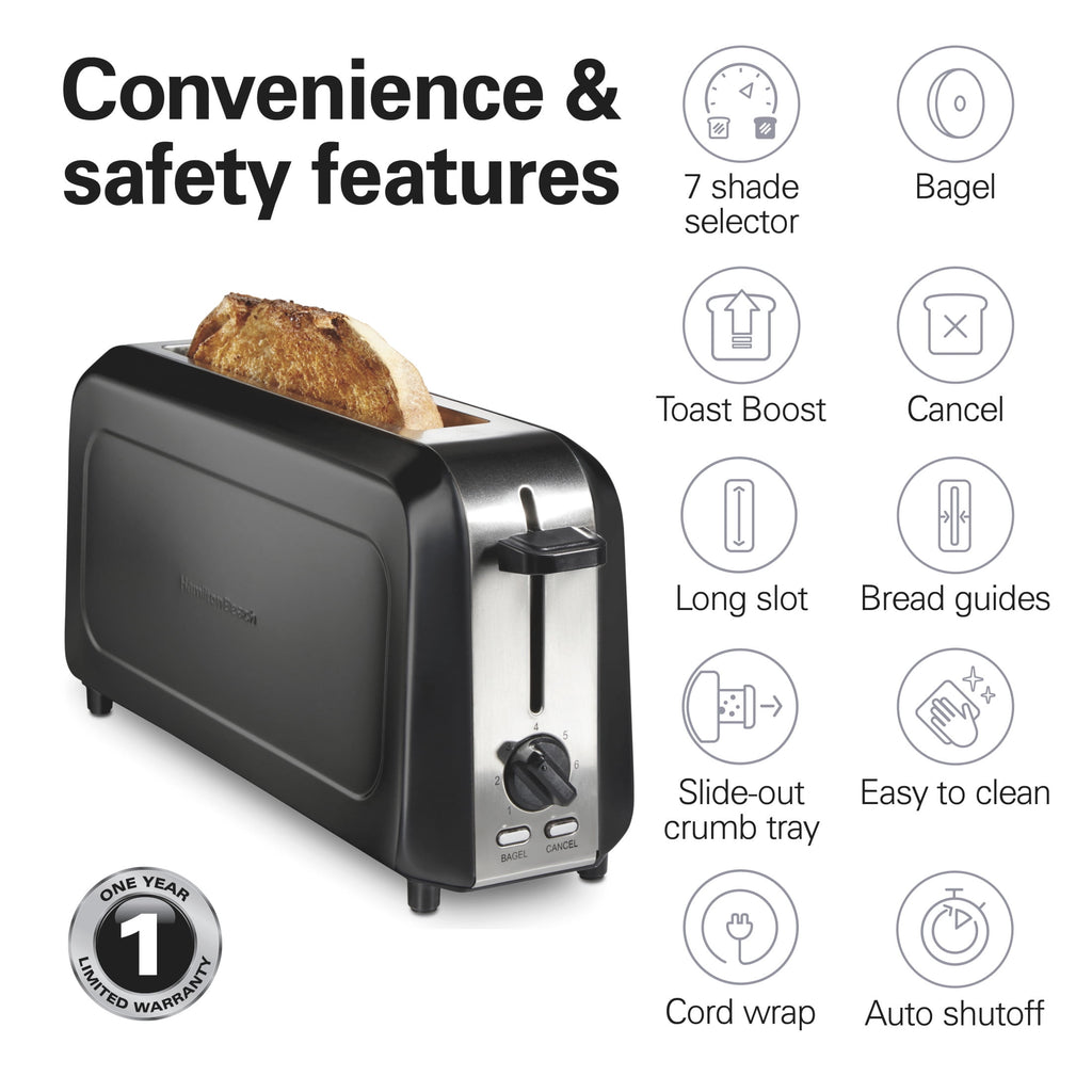 Hamilton Beach 2-Slice Bread and Bagel Toaster with Long Slots and Removable Crumb Tray - Black