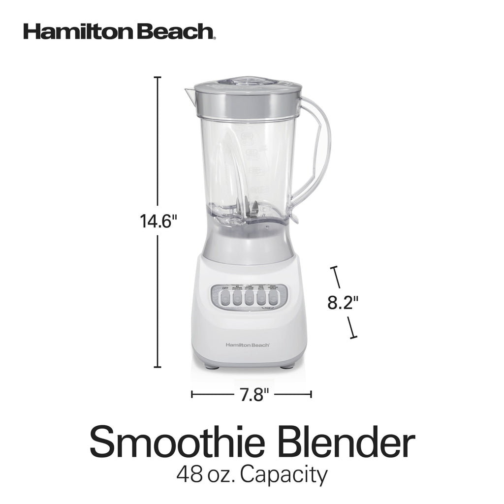 Hamilton Beach Smoothie Blender - 48 oz BPA-Free Jar 650 W 12-Function Countertop Blender for Kitchen, White