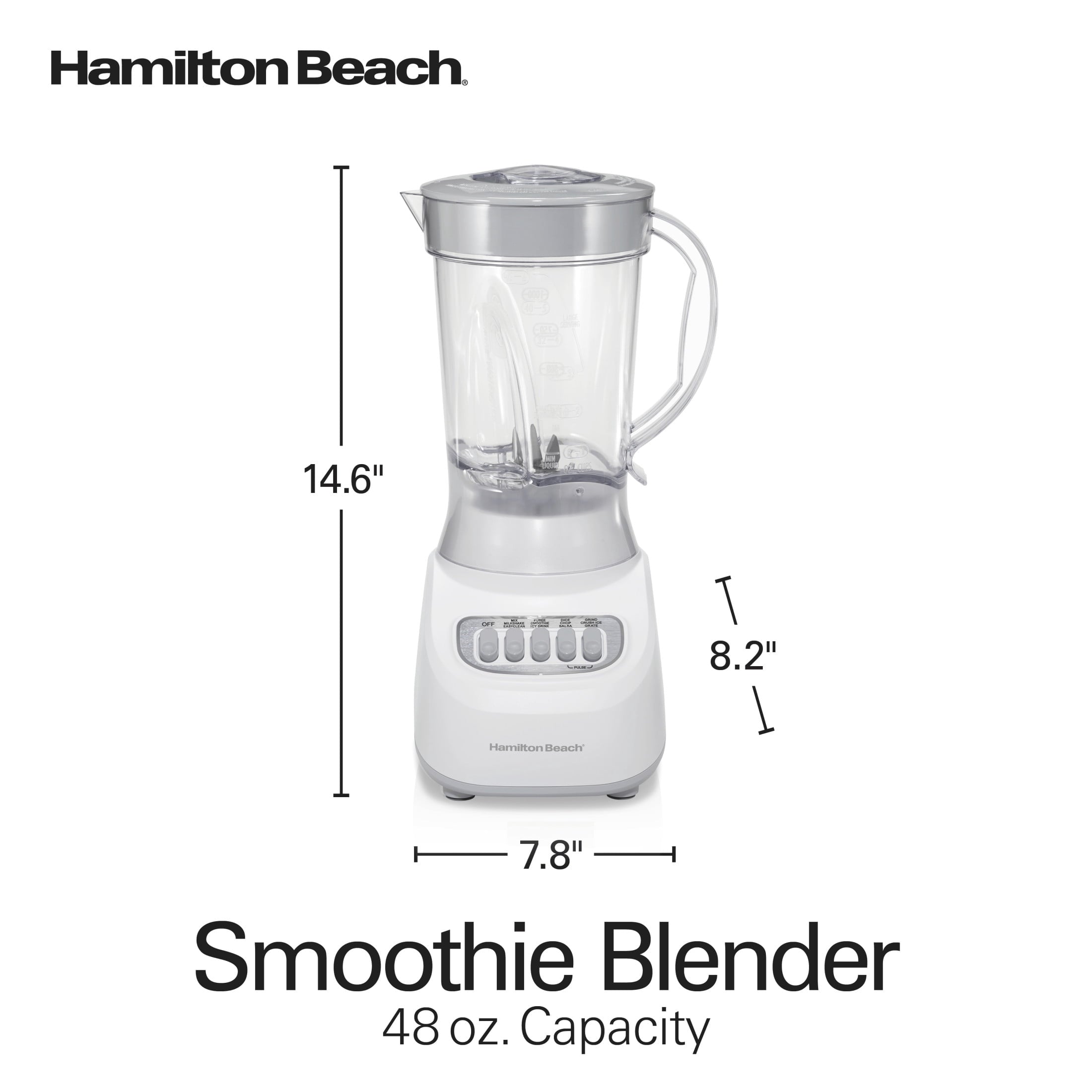 Hamilton Beach Smoothie Blender - 48 oz BPA-Free Jar 650 W 12-Function Countertop Blender for Kitchen, White
