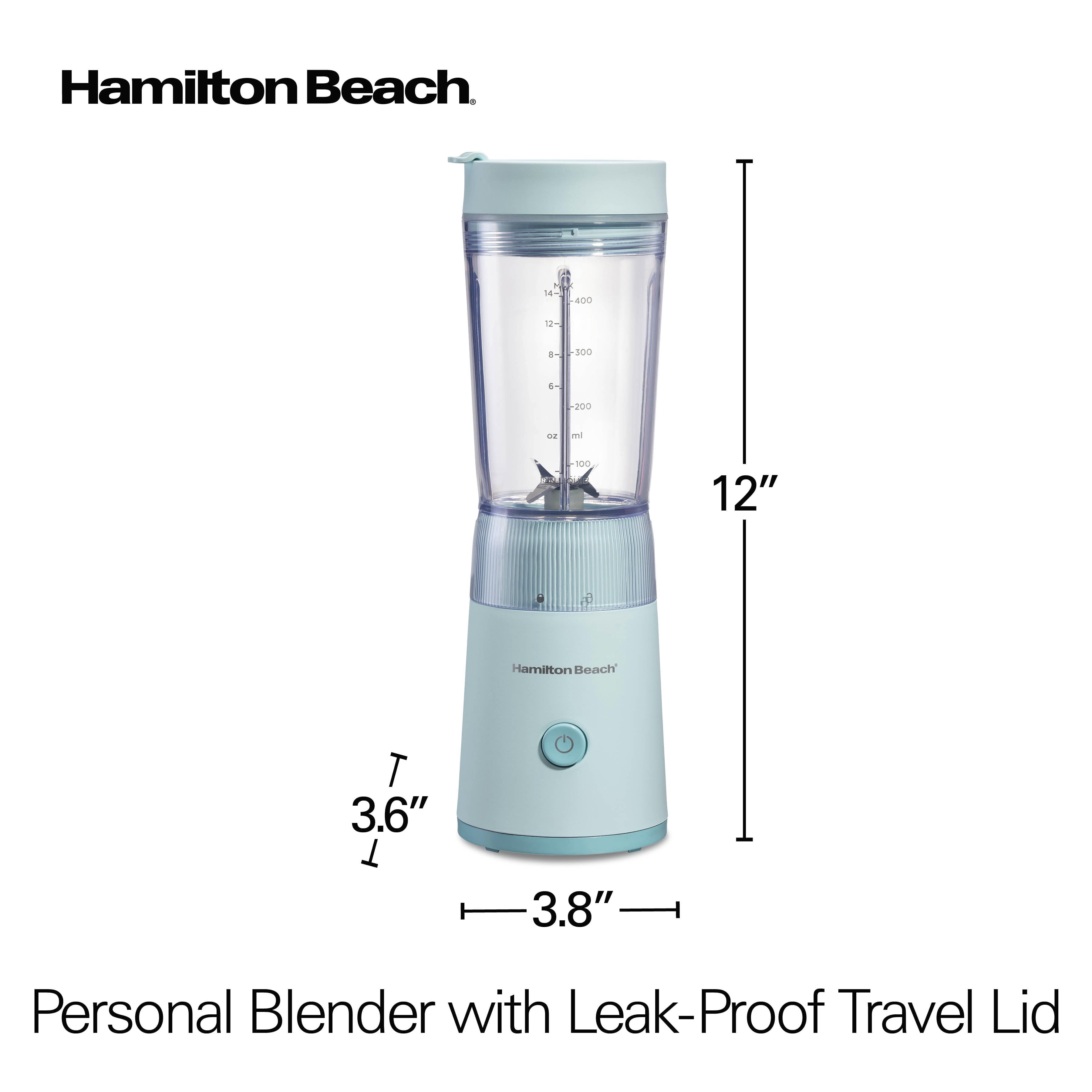 Hamilton Beach Personal Blender - 14 oz BPA-Free Jar 300 W Portable Blender for Shakes and Smoothies with Leakproof Lid, Ice Blue