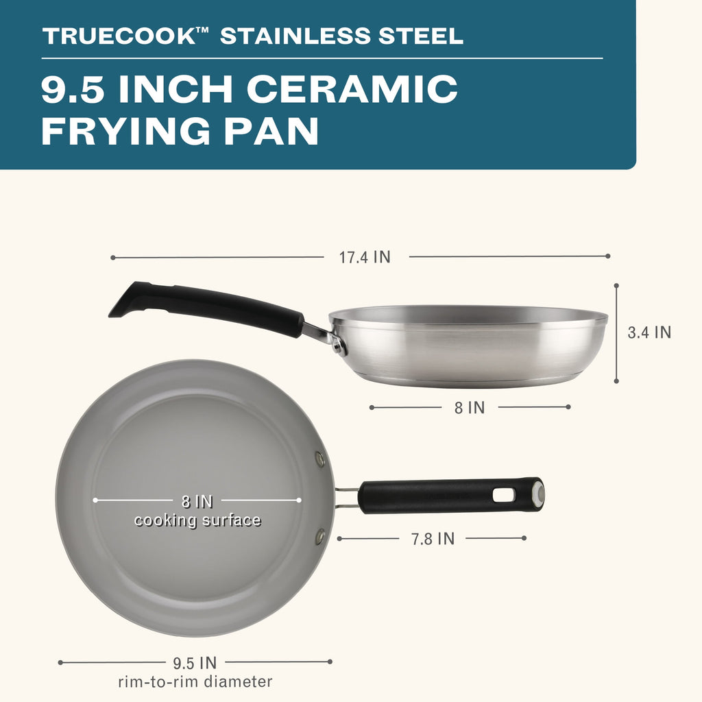Farberware TrueCook Stainless Steel Ceramic Frying Pan - 9.5-Inch, Silver