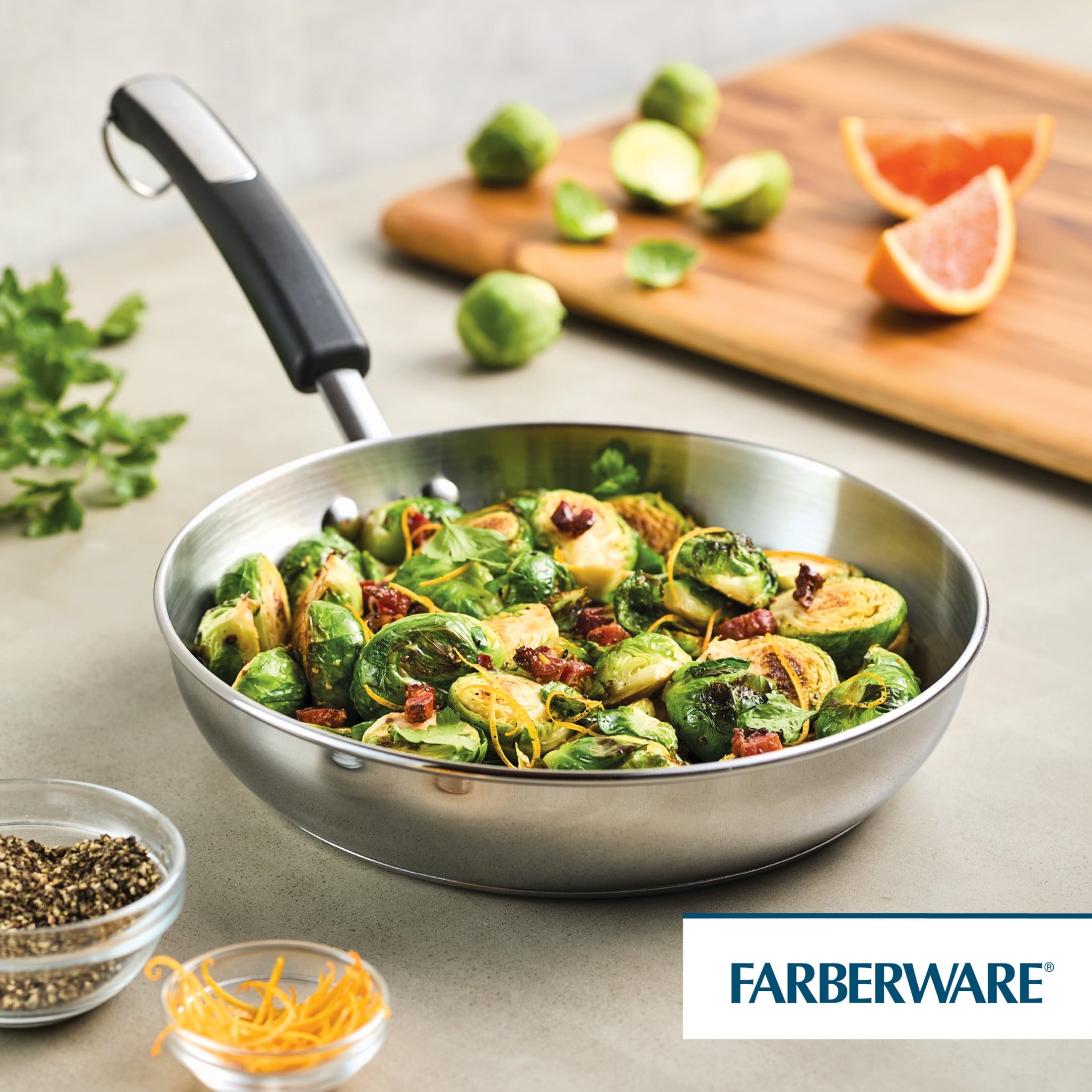 Farberware Brilliance 10 Inch Stainless Steel Frying Pan - Induction Compatible, Metal Utensil and Dishwasher Safe, Stainless Steel