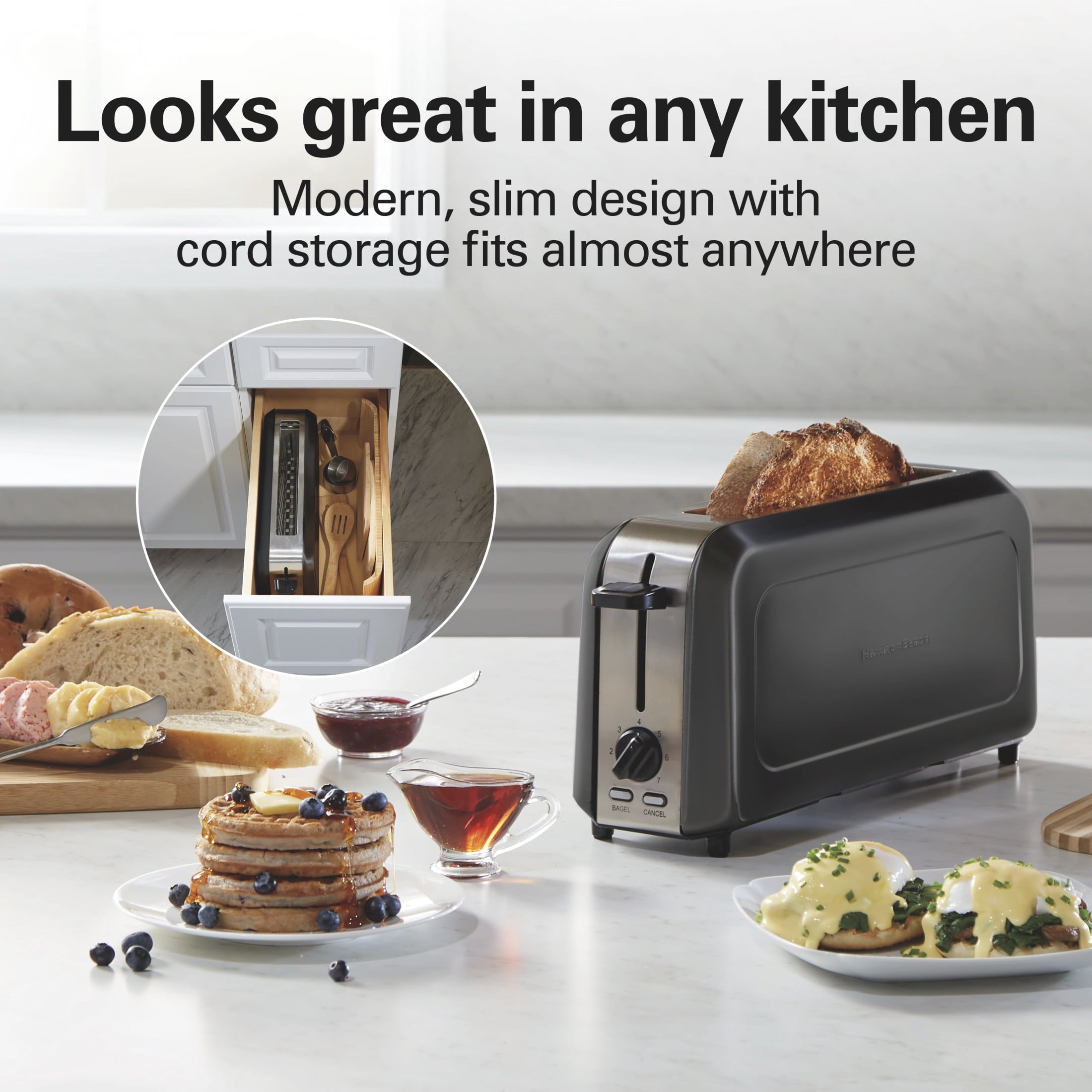 Hamilton Beach 2-Slice Bread and Bagel Toaster with Long Slots and Removable Crumb Tray - Black