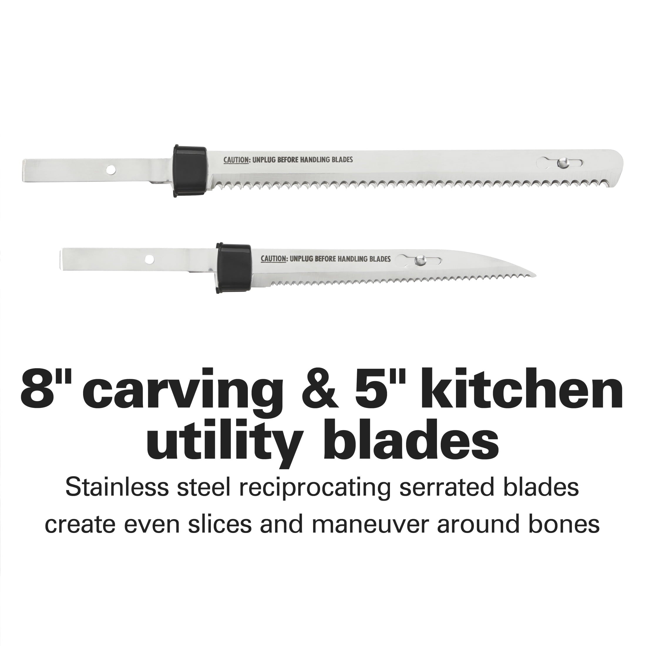 Hamilton Beach Stainless Steel Electric Knife Set - 8-inch Carving Blade and 5-inch Utility Blade, with Storage Case, Black