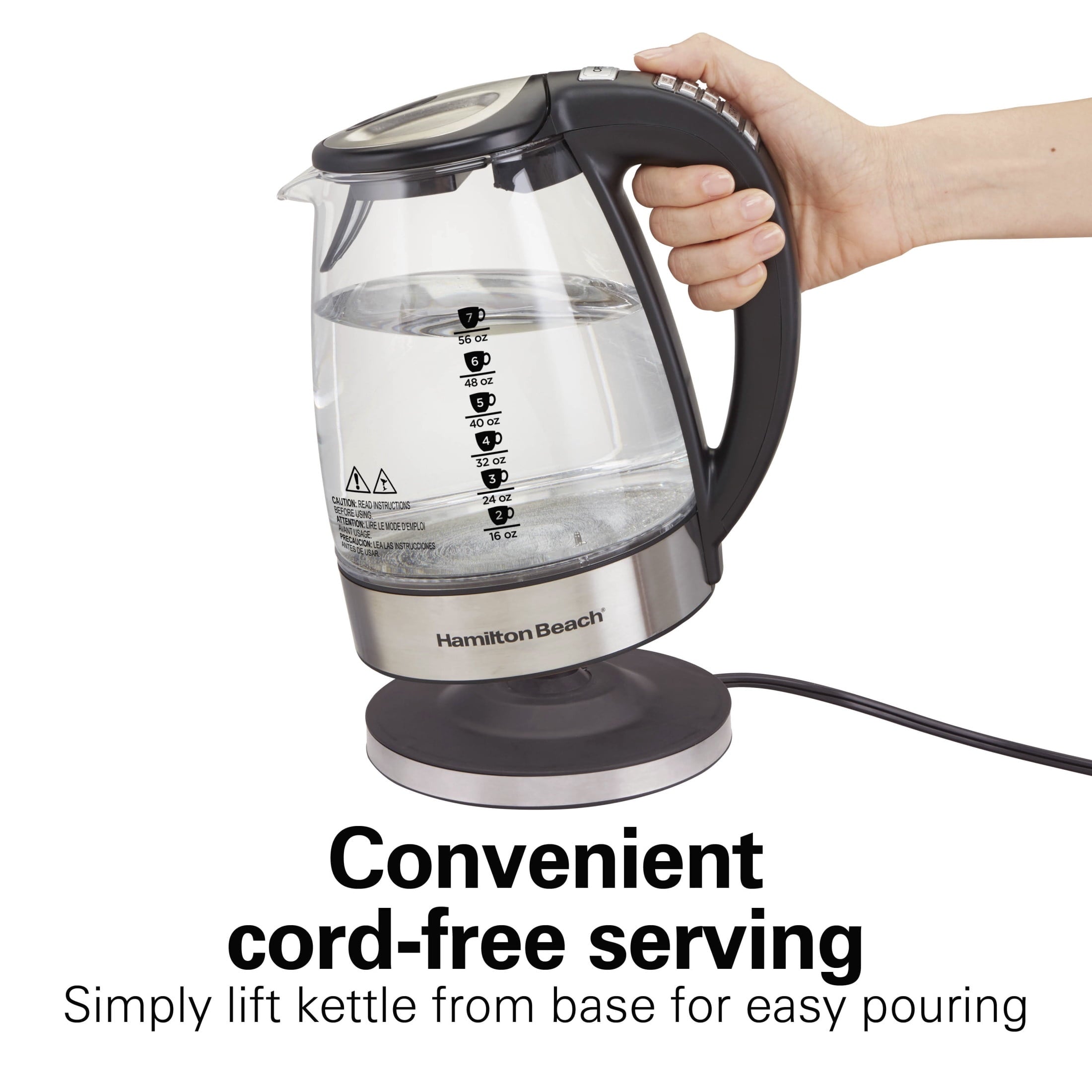 Hamilton Beach Temperature-Control 1.7L Electric Glass Kettle with Auto Shutoff and Ultra-Fast Heating - Tea & Water Kettle