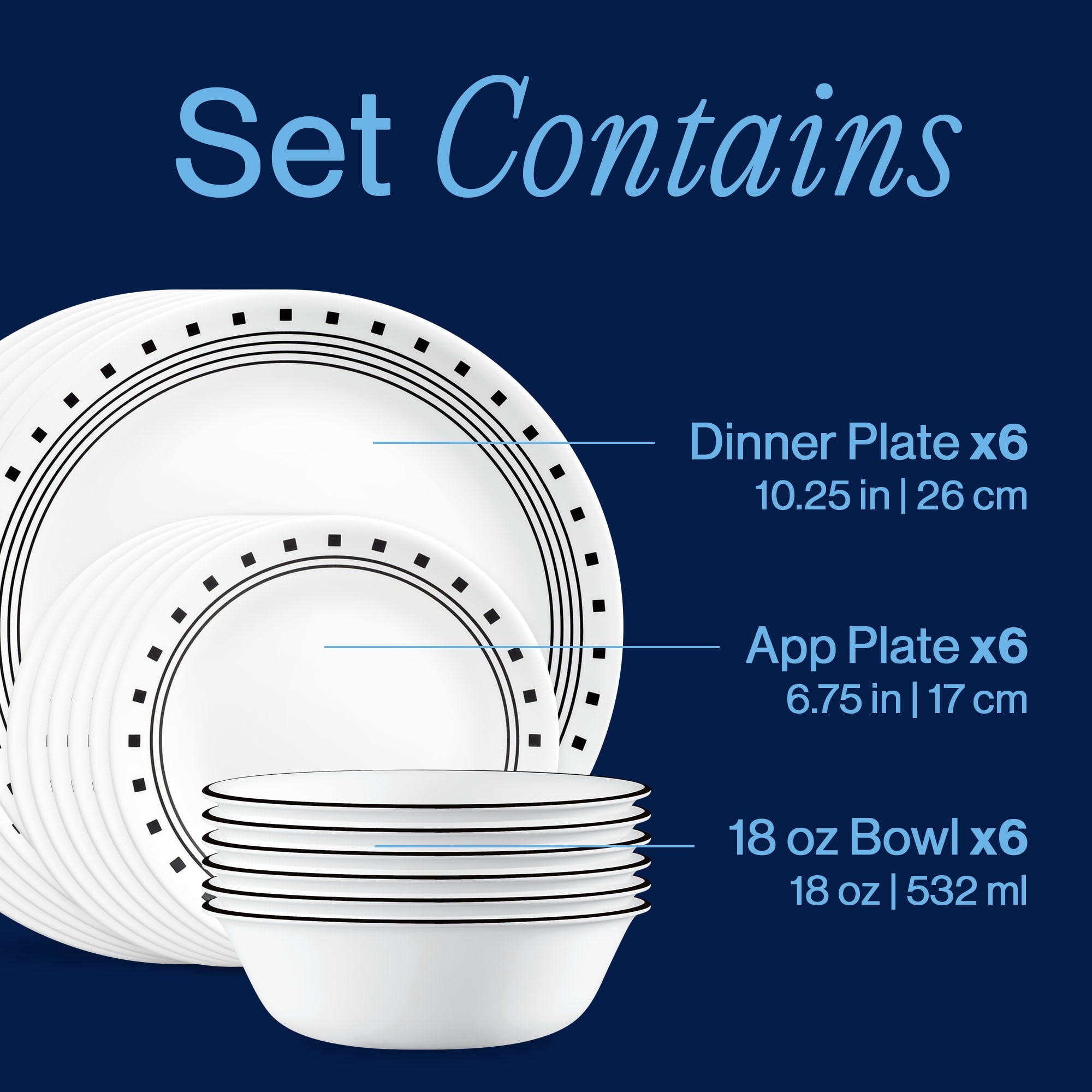 Corelle City Block 18-Piece Glass Dinnerware Set (Service for 6)