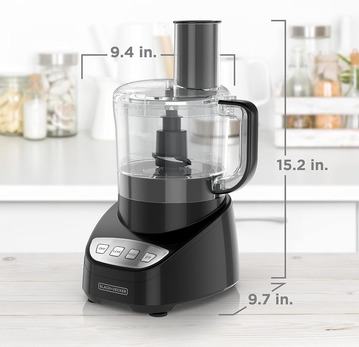 BLACK+DECKER Food Processor and Vegetable Chopper - 8-Cup Capacity, 450W, Stainless Steel Blades, Grate, Shred, Slice, Mince, Puree, Black, FP4100B