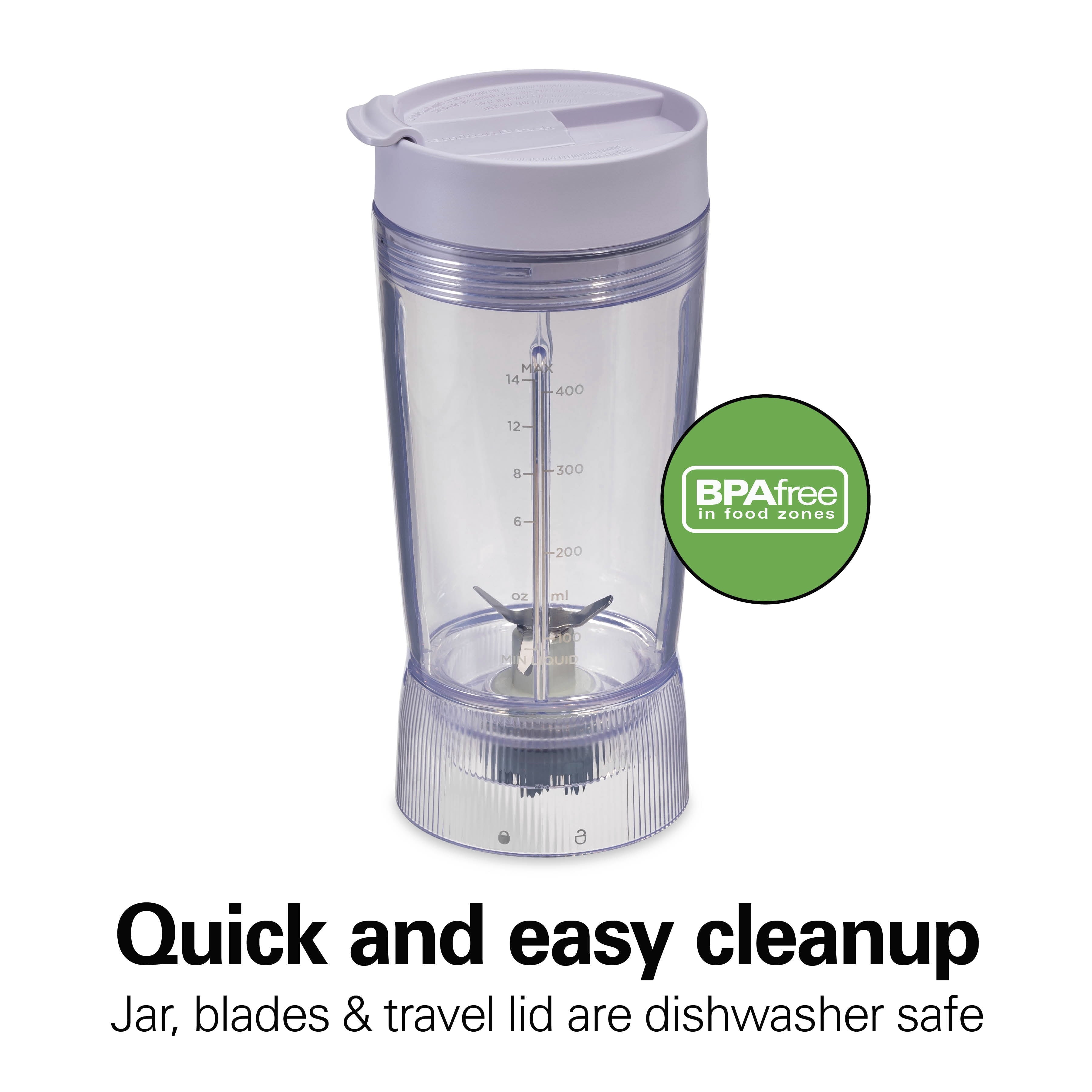 Hamilton Beach Personal Blender - 14 oz BPA-Free Jar 300 W Portable Blender for Shakes and Smoothies with Leakproof Lid, Purple