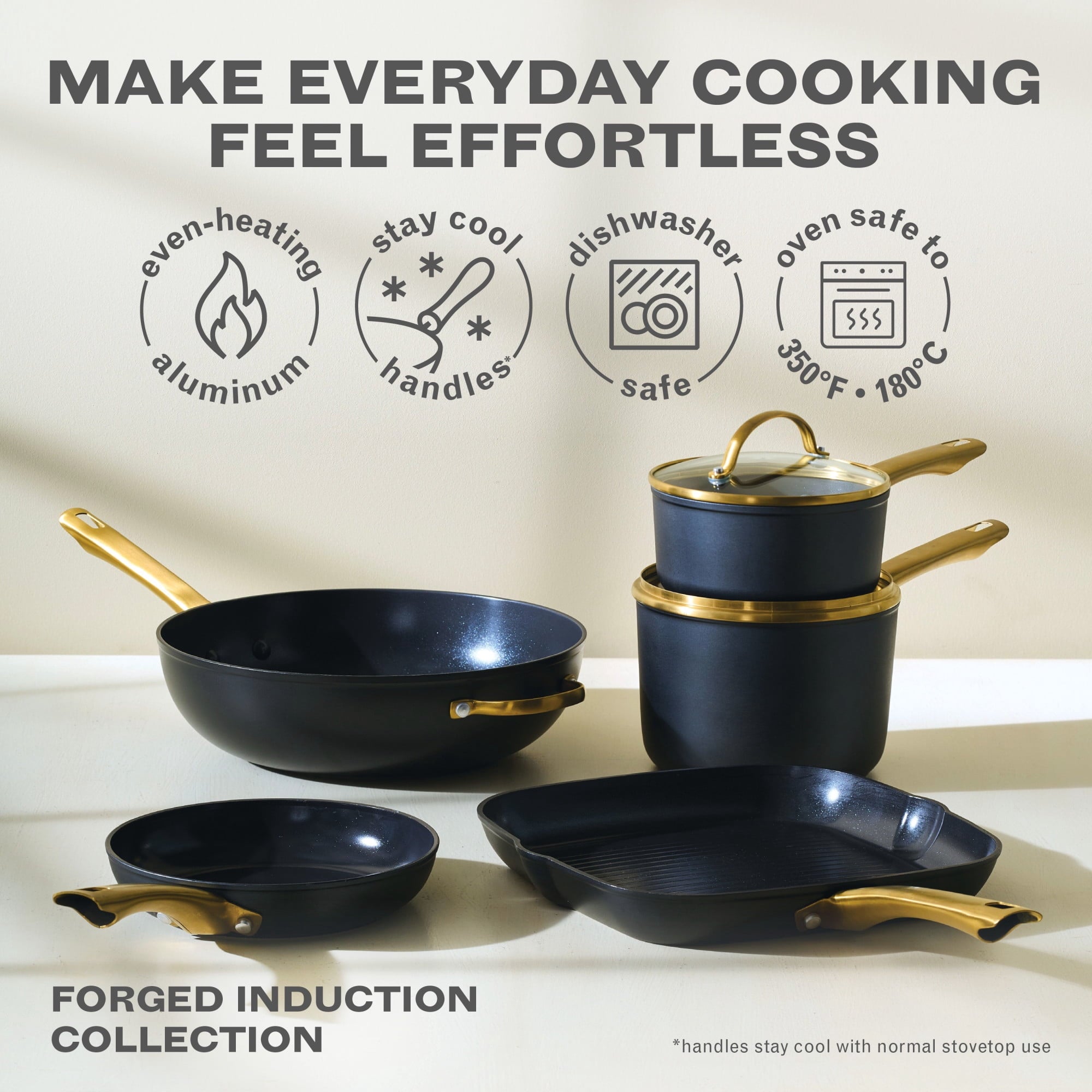 Farberware Forged Induction 12 Inch Ceramic Nonstick Stir-Fry Pan with Helper Handle - Dishwasher Safe and Oven Safe to 500°F, Black