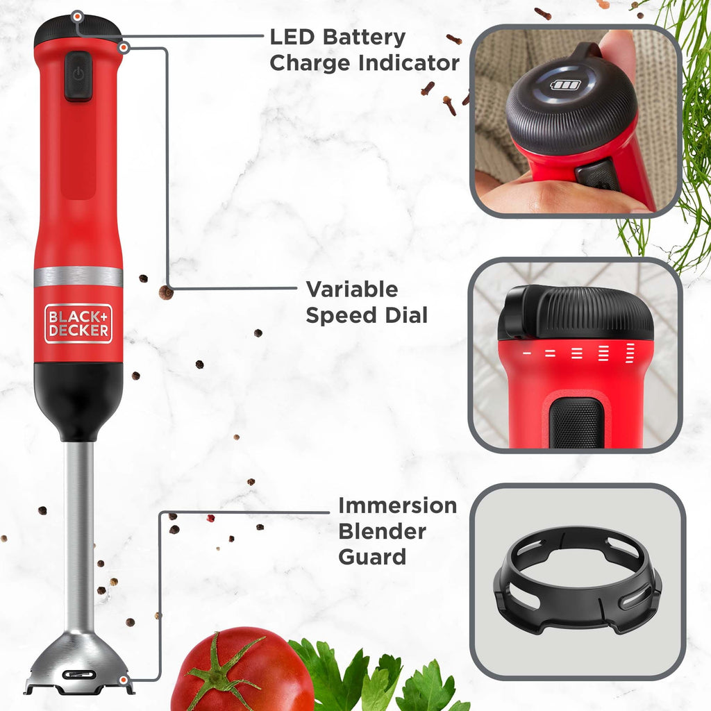 Black And Decker Kitchen Wand Cordless Immersion Blender Red
