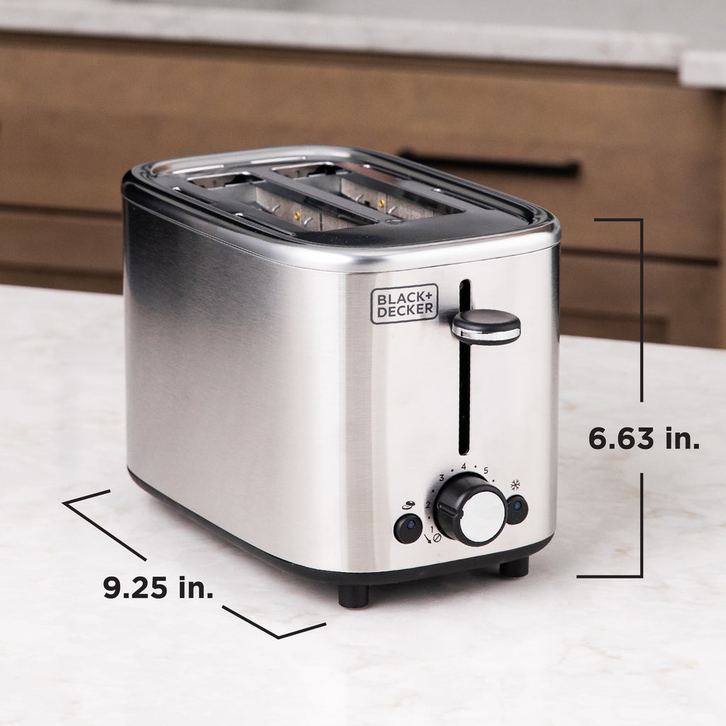 BLACK+DECKER 2‑Slice Toaster - Stainless Steel, Extra‑Wide Self‑Centering Slots, 7 Adjustable Shade Settings