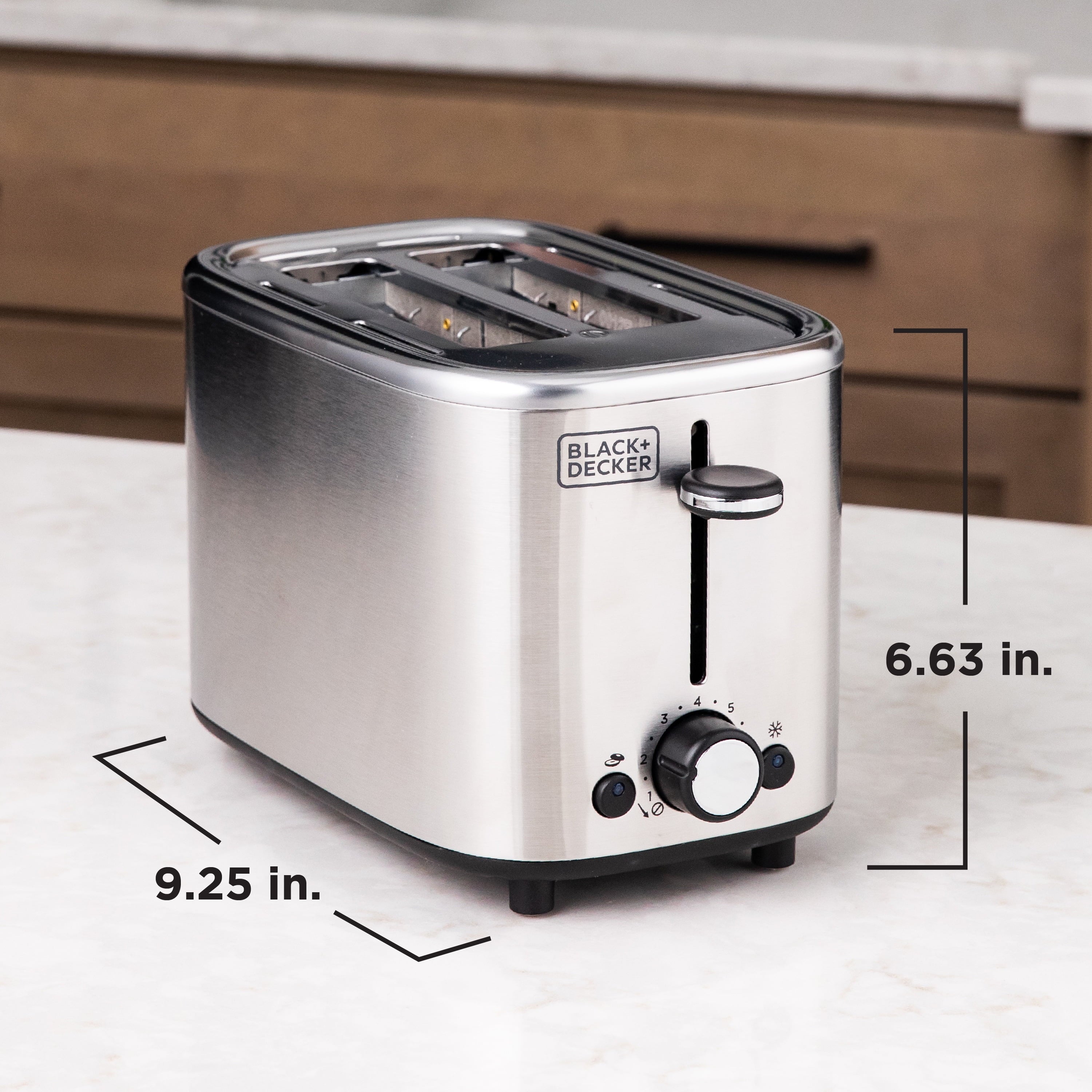 BLACK+DECKER 2‑Slice Toaster - Stainless Steel, Extra‑Wide Self‑Centering Slots, 7 Adjustable Shade Settings