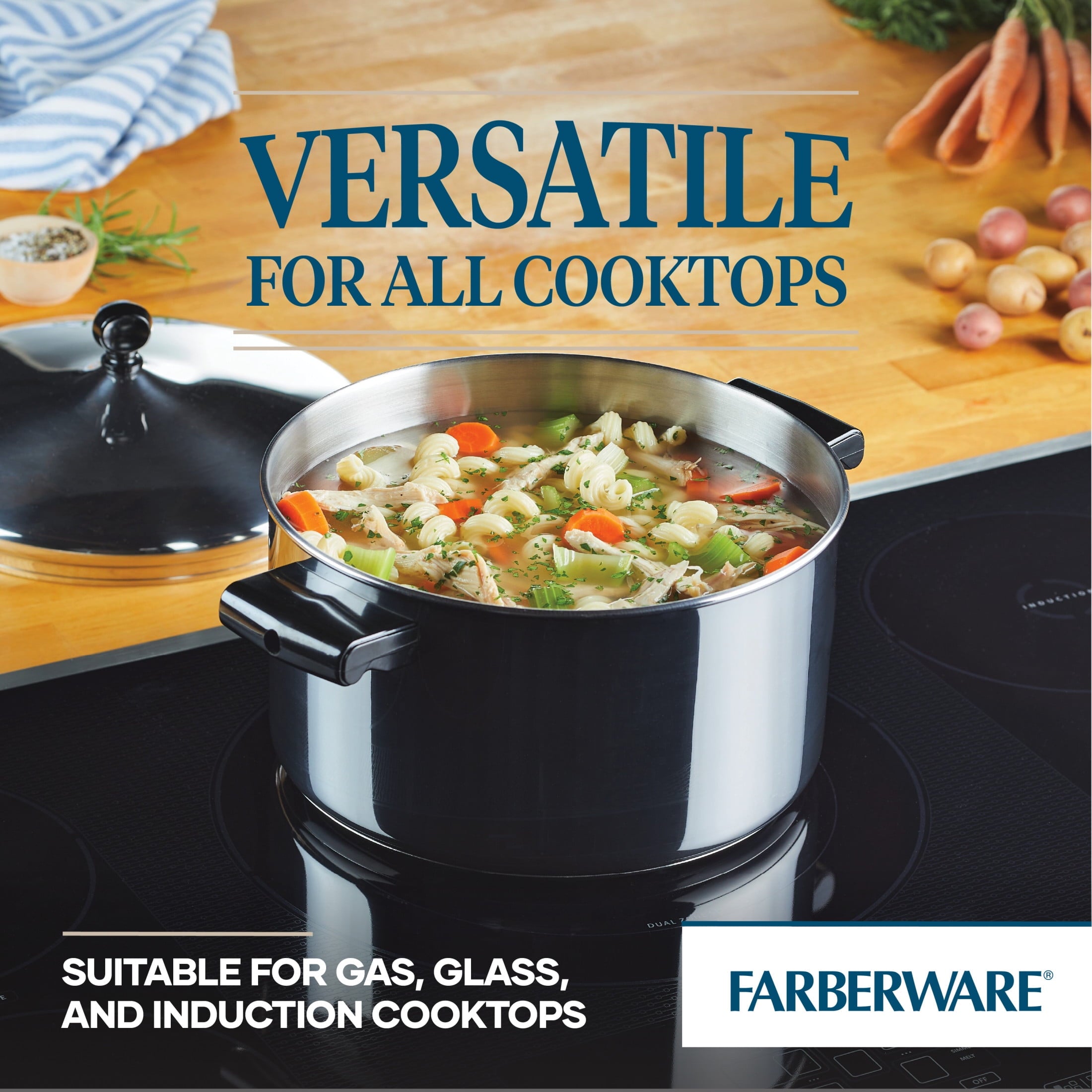 Farberware Classic Series 6 Quart Stainless Steel Stockpot with Lid - Induction Compatible, Metal Utensil and Dishwasher Safe, Stainless Steel