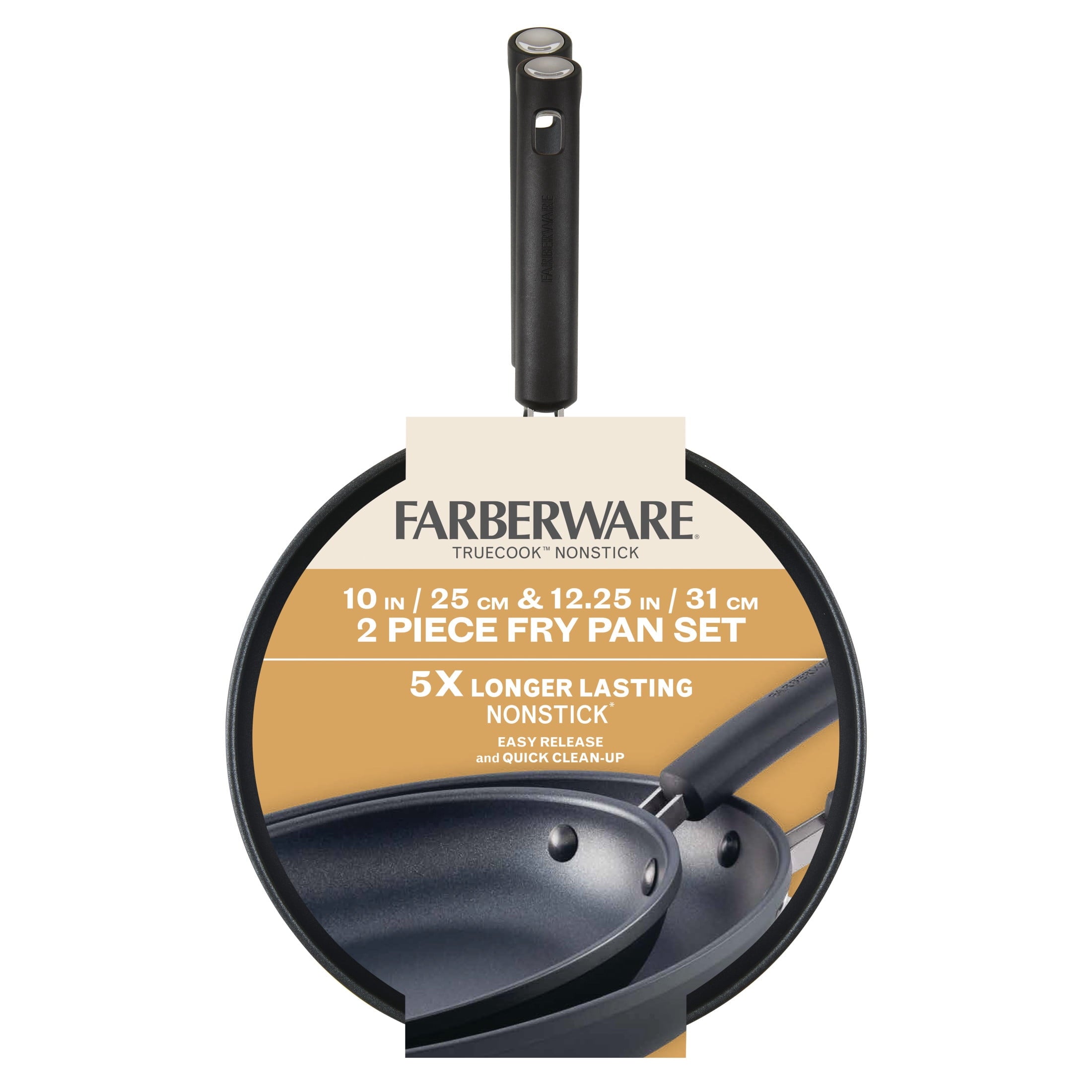 Farberware TrueCook 2pc Nonstick Frying Pan Set - Dishwasher and Oven Safe, Black